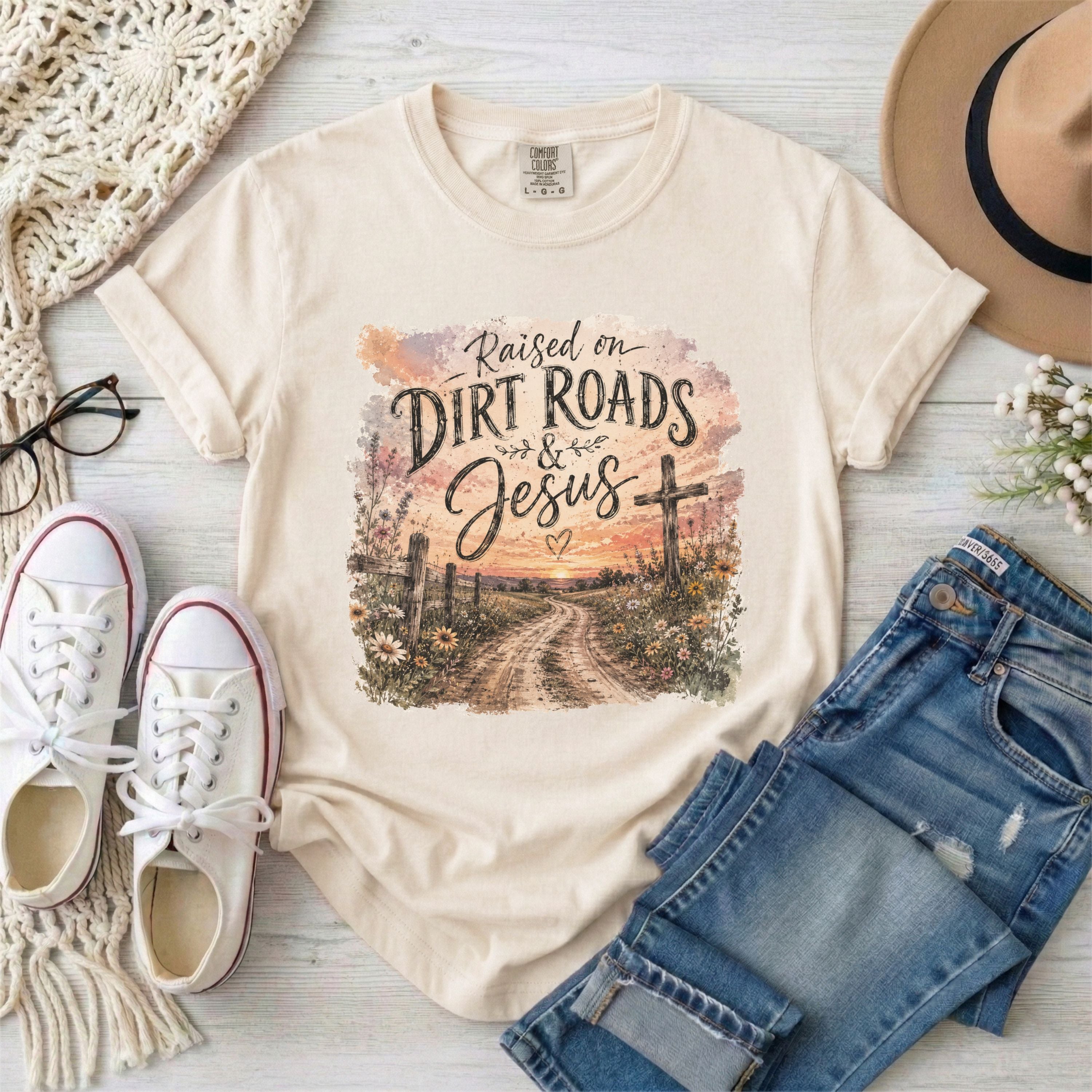 Raised on Dirt Roads and Jesus T-shirt