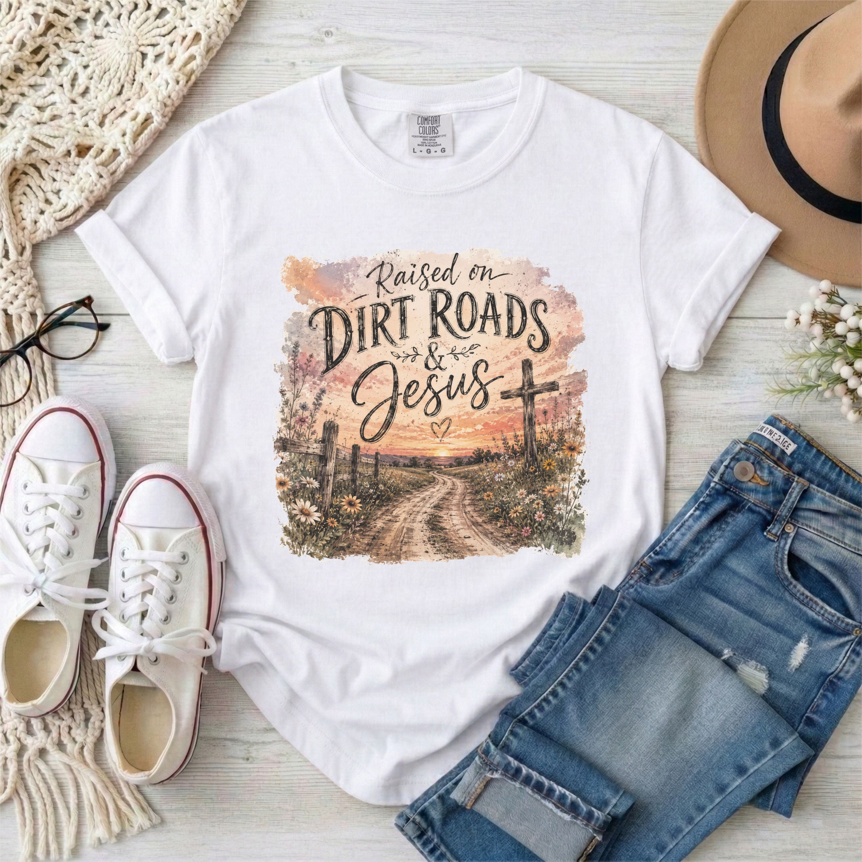 Raised on Dirt Roads and Jesus T-shirt