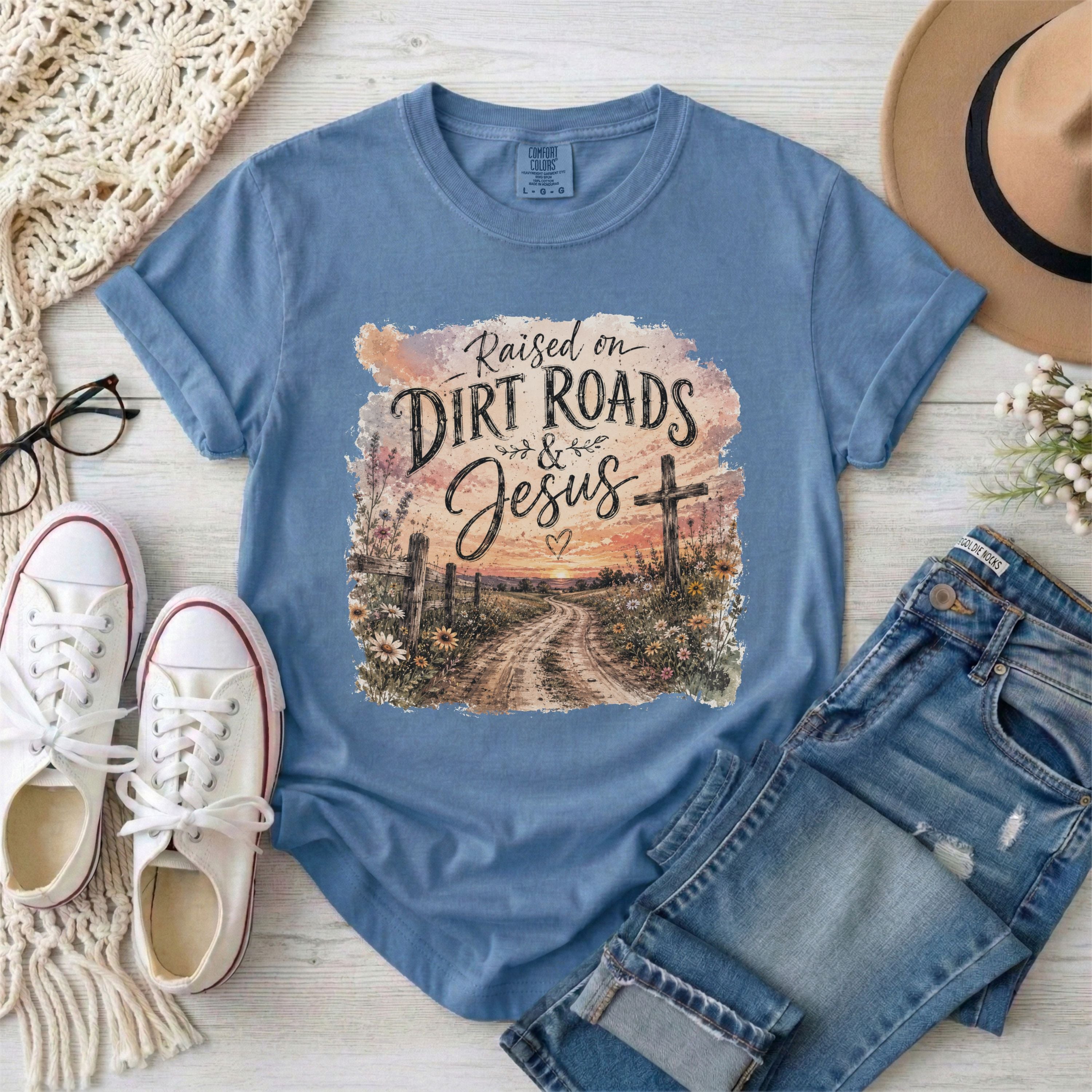 Raised on Dirt Roads and Jesus T-shirt