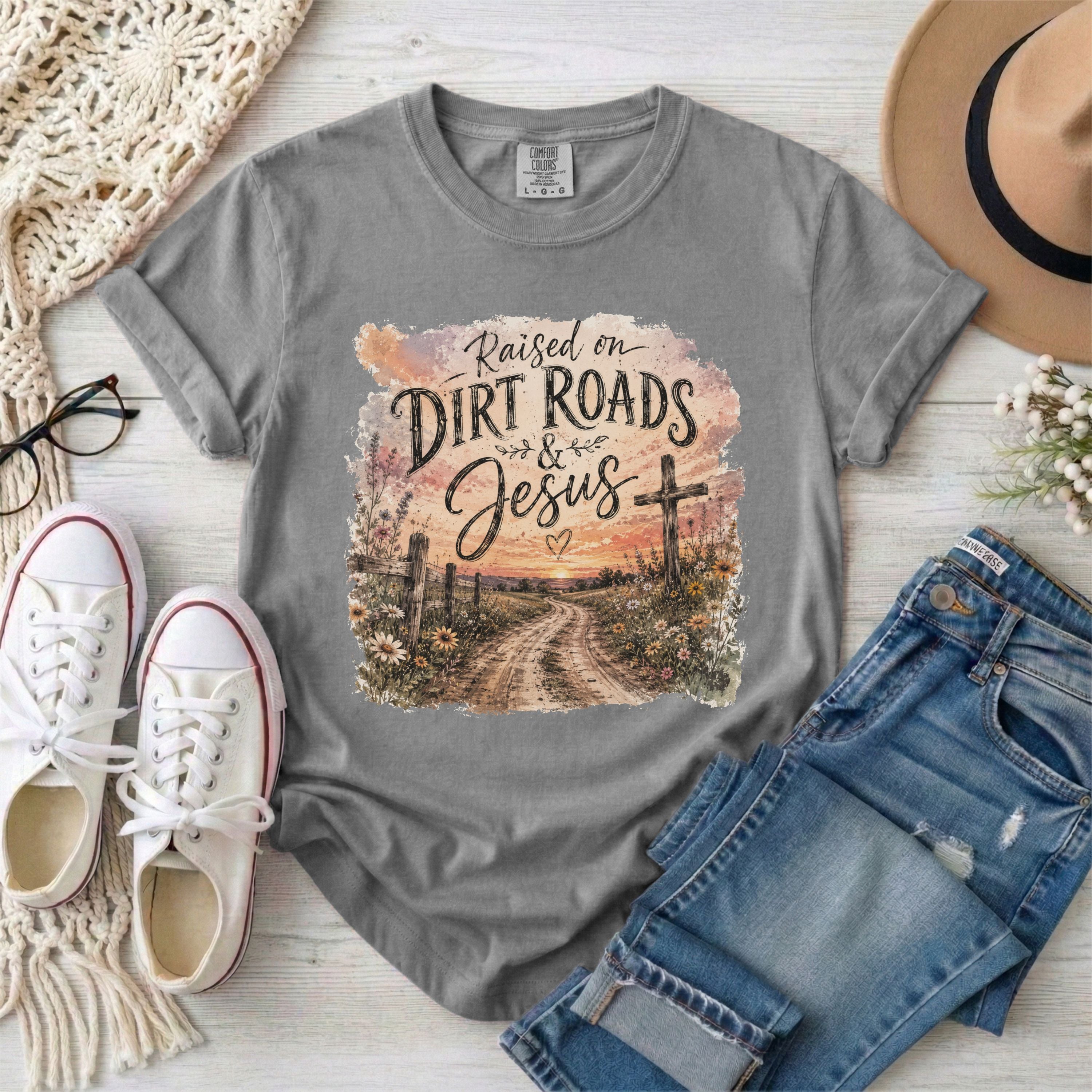 Raised on Dirt Roads and Jesus T-shirt