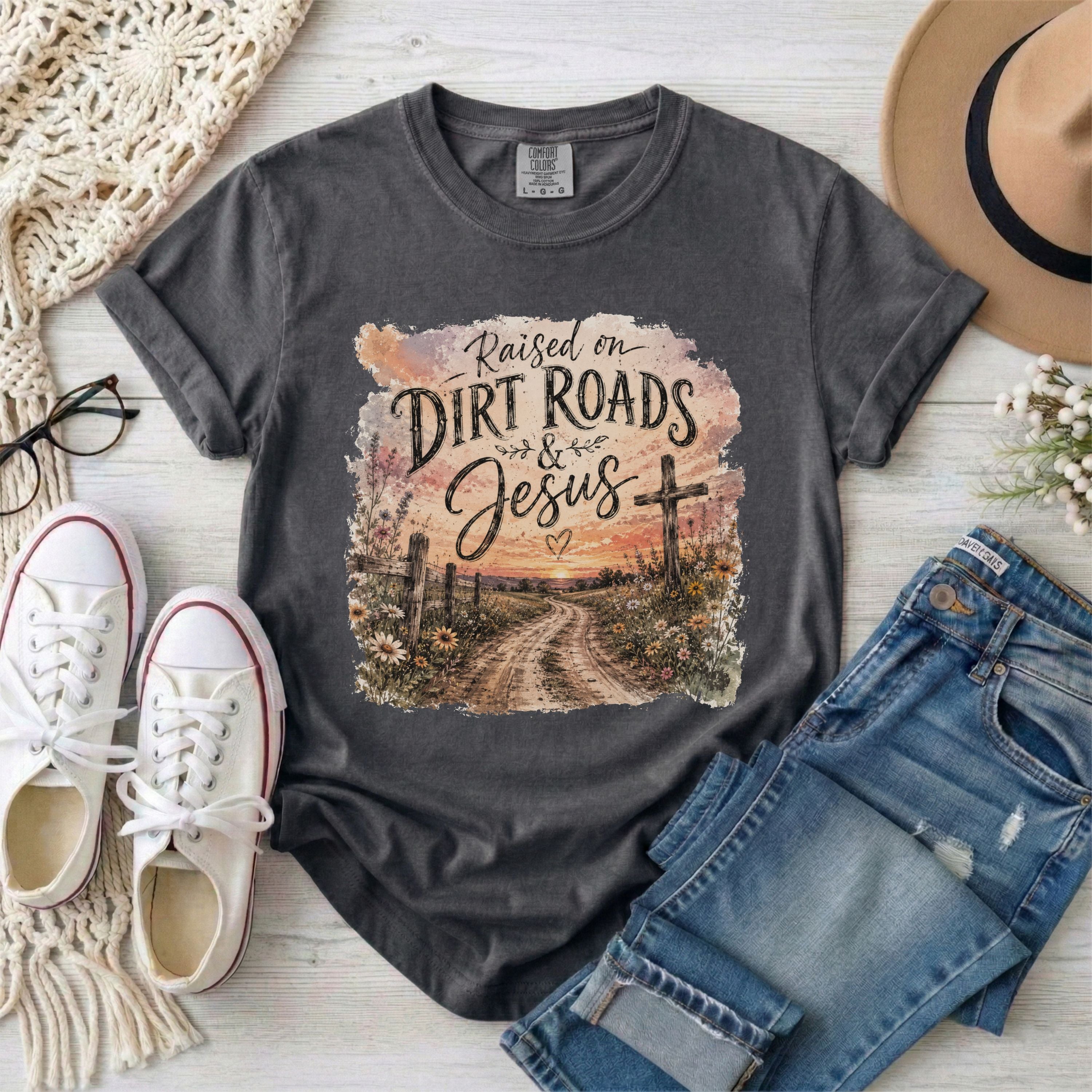 Raised on Dirt Roads and Jesus T-shirt
