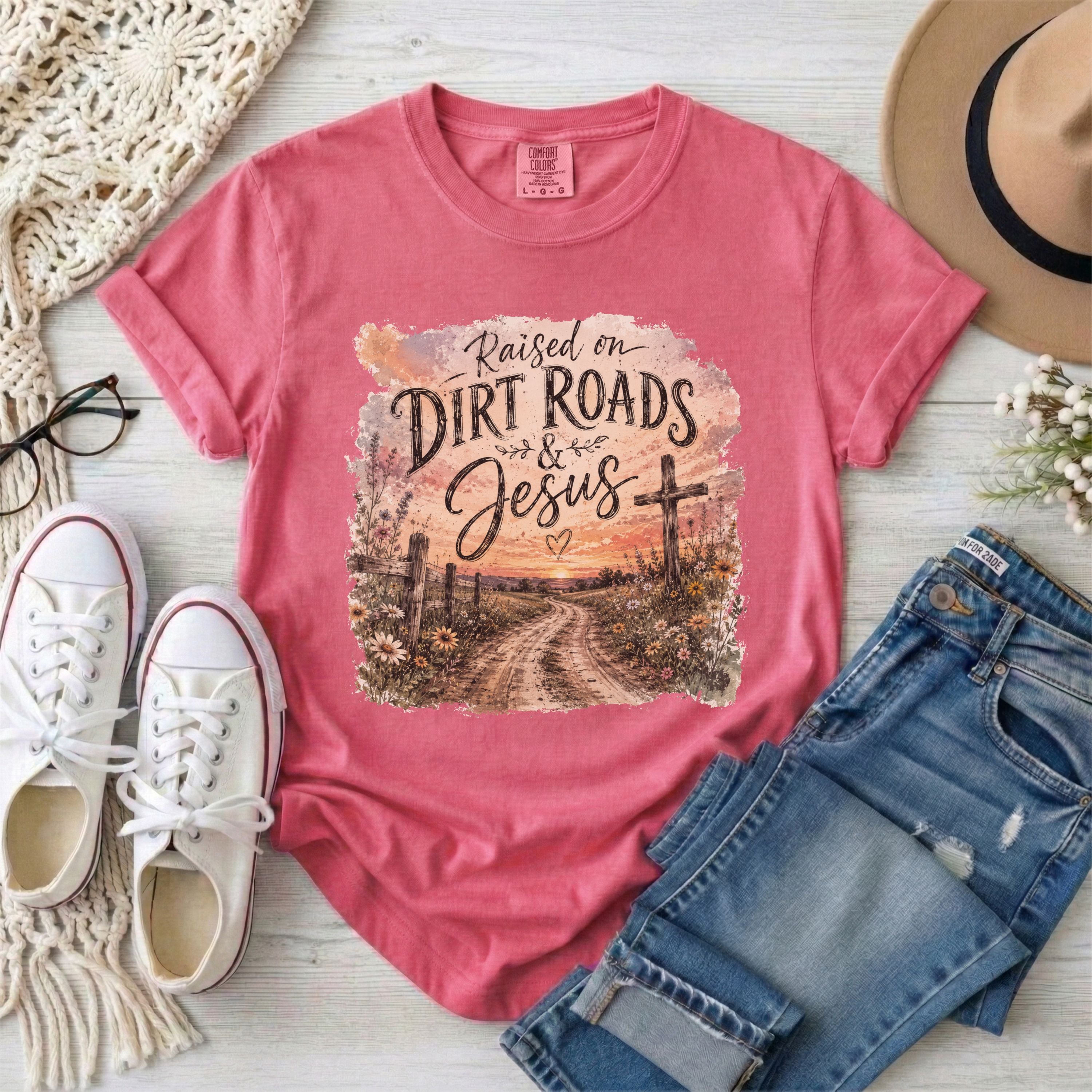 Raised on Dirt Roads and Jesus T-shirt