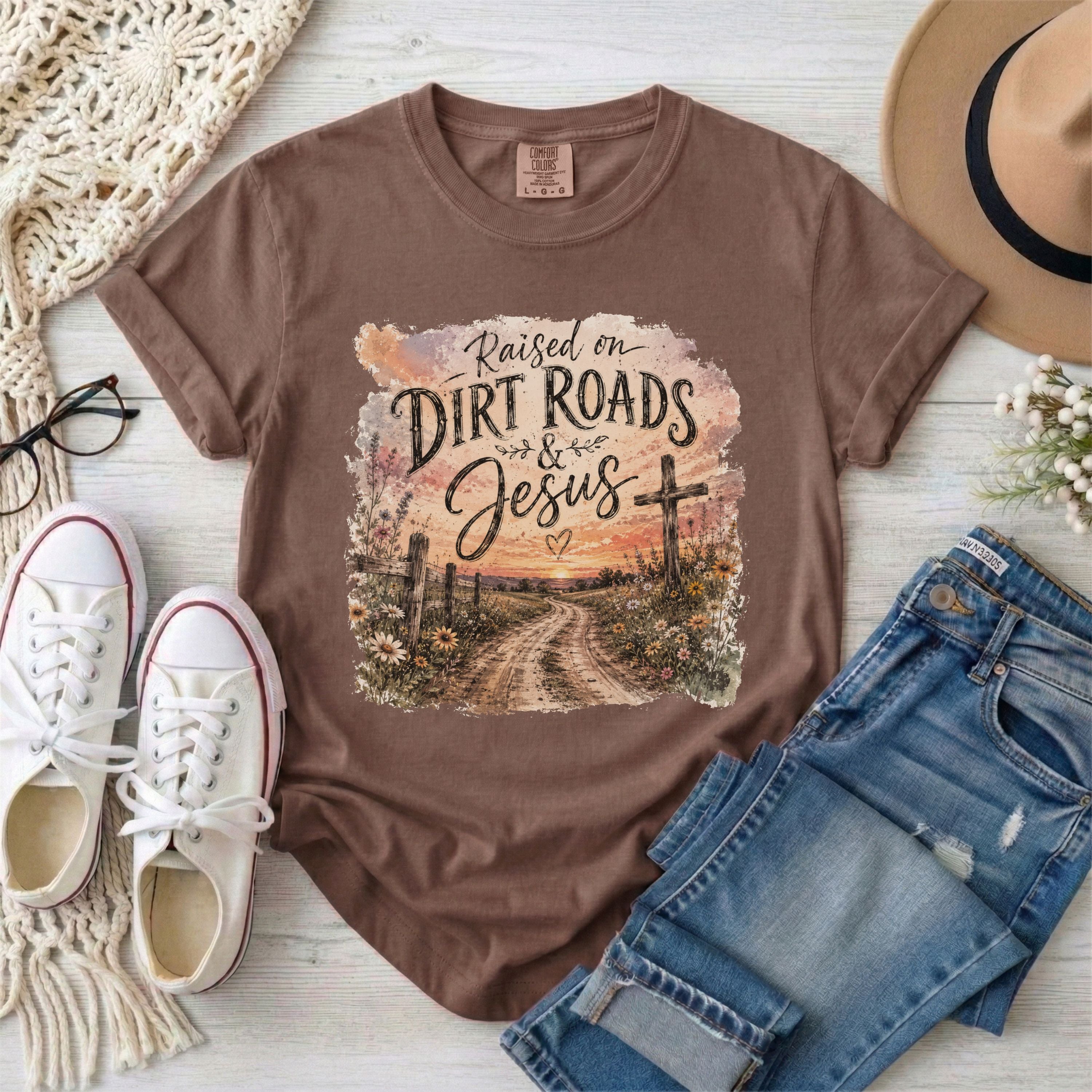 Raised on Dirt Roads and Jesus T-shirt