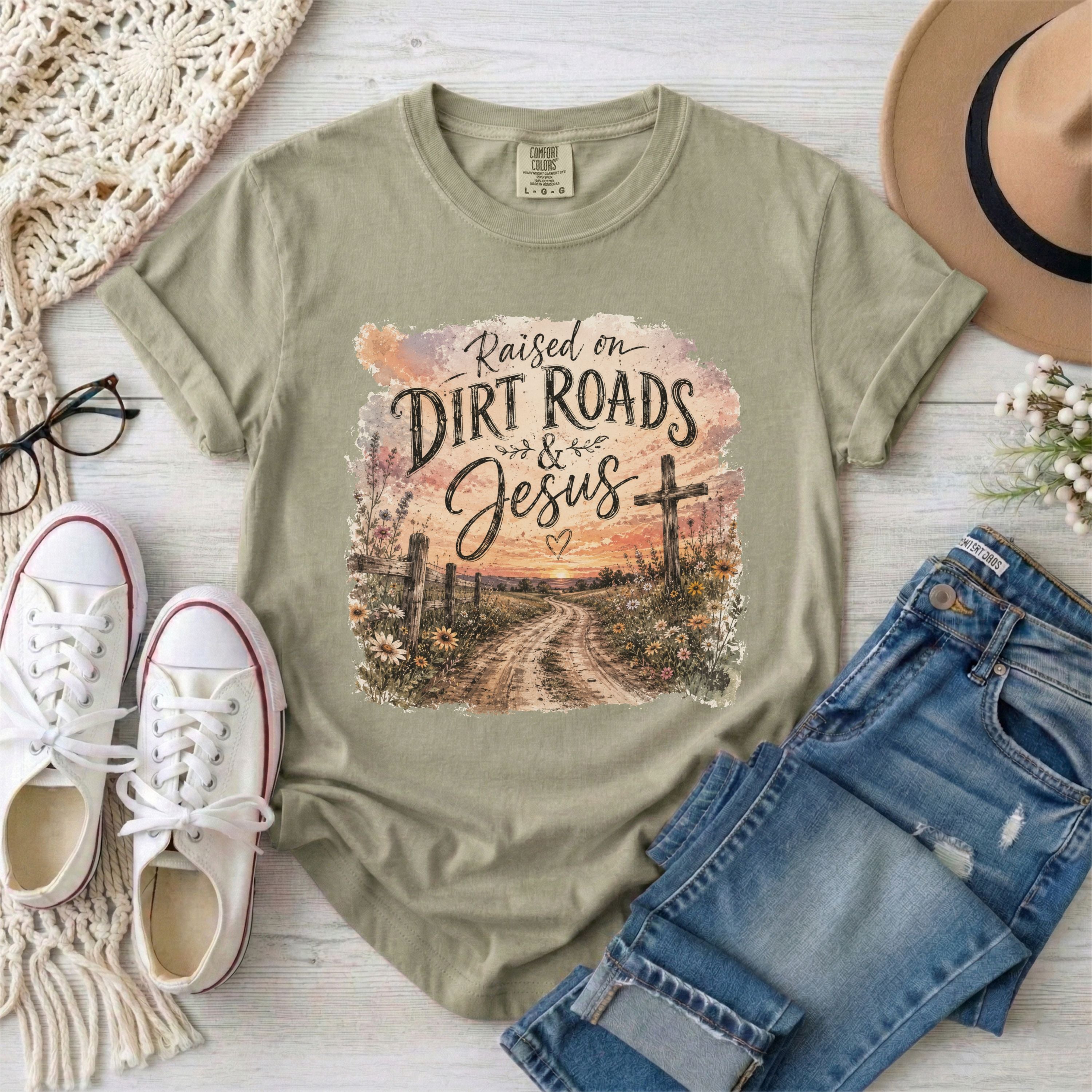 Raised on Dirt Roads and Jesus T-shirt