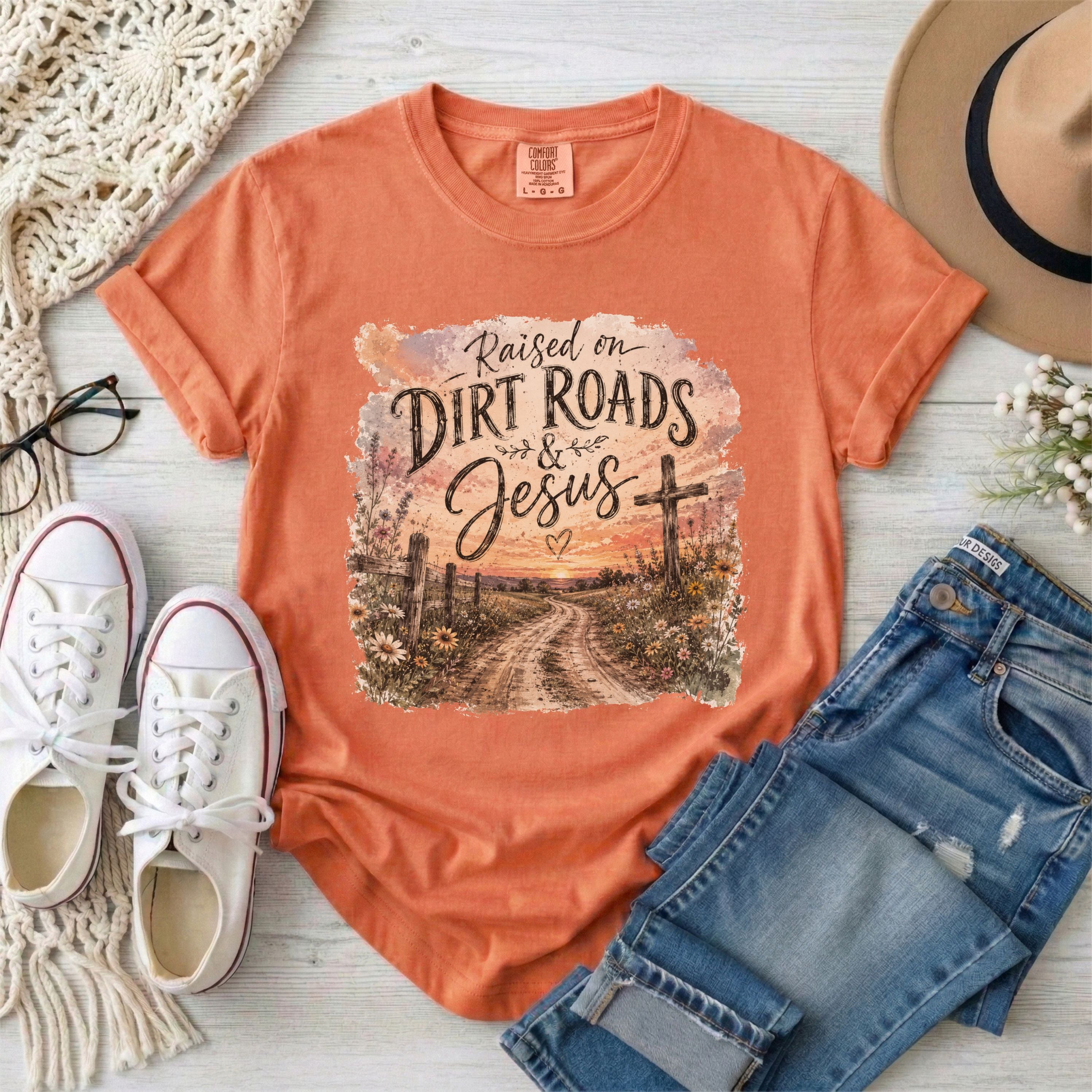 Raised on Dirt Roads and Jesus T-shirt