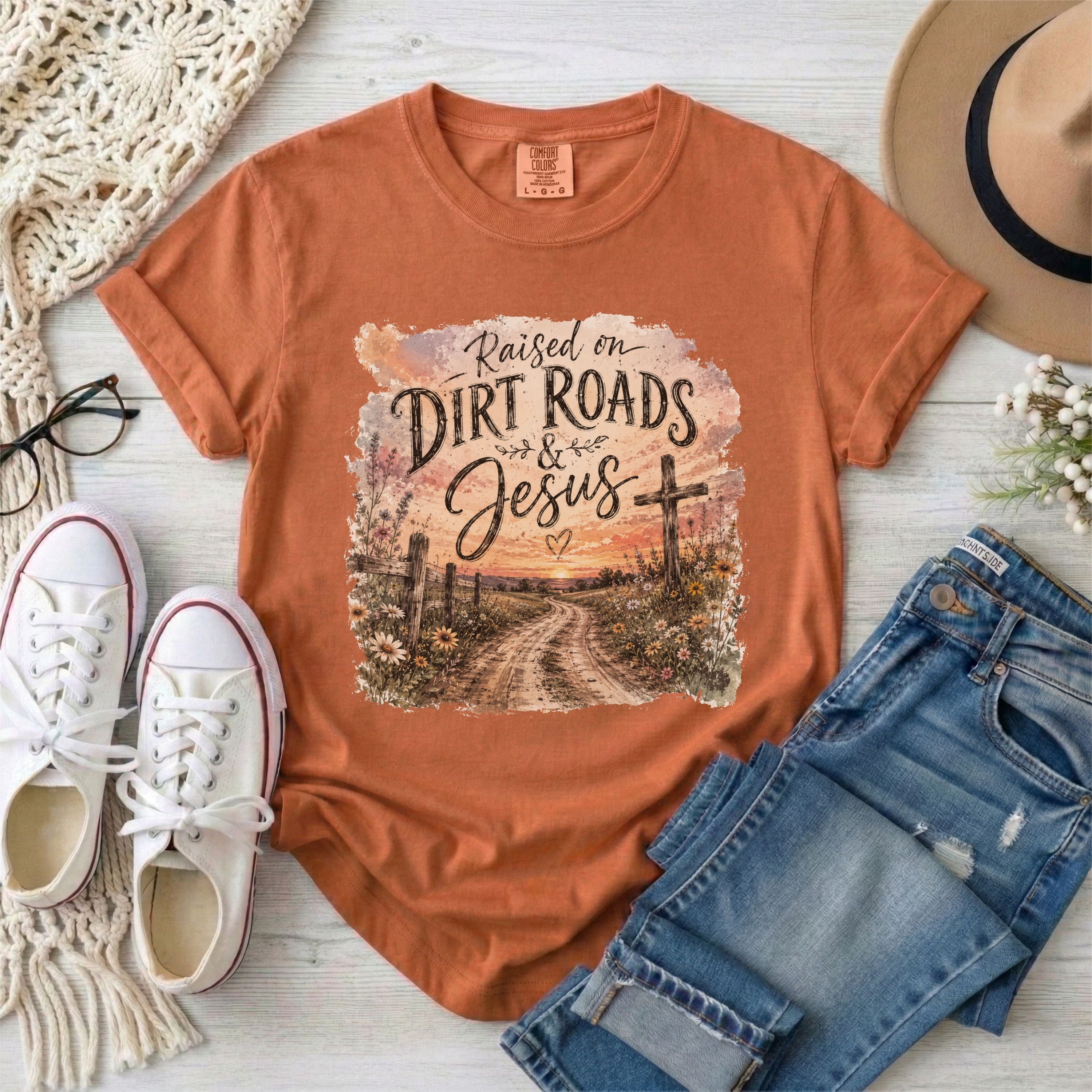 Raised on Dirt Roads and Jesus T-shirt