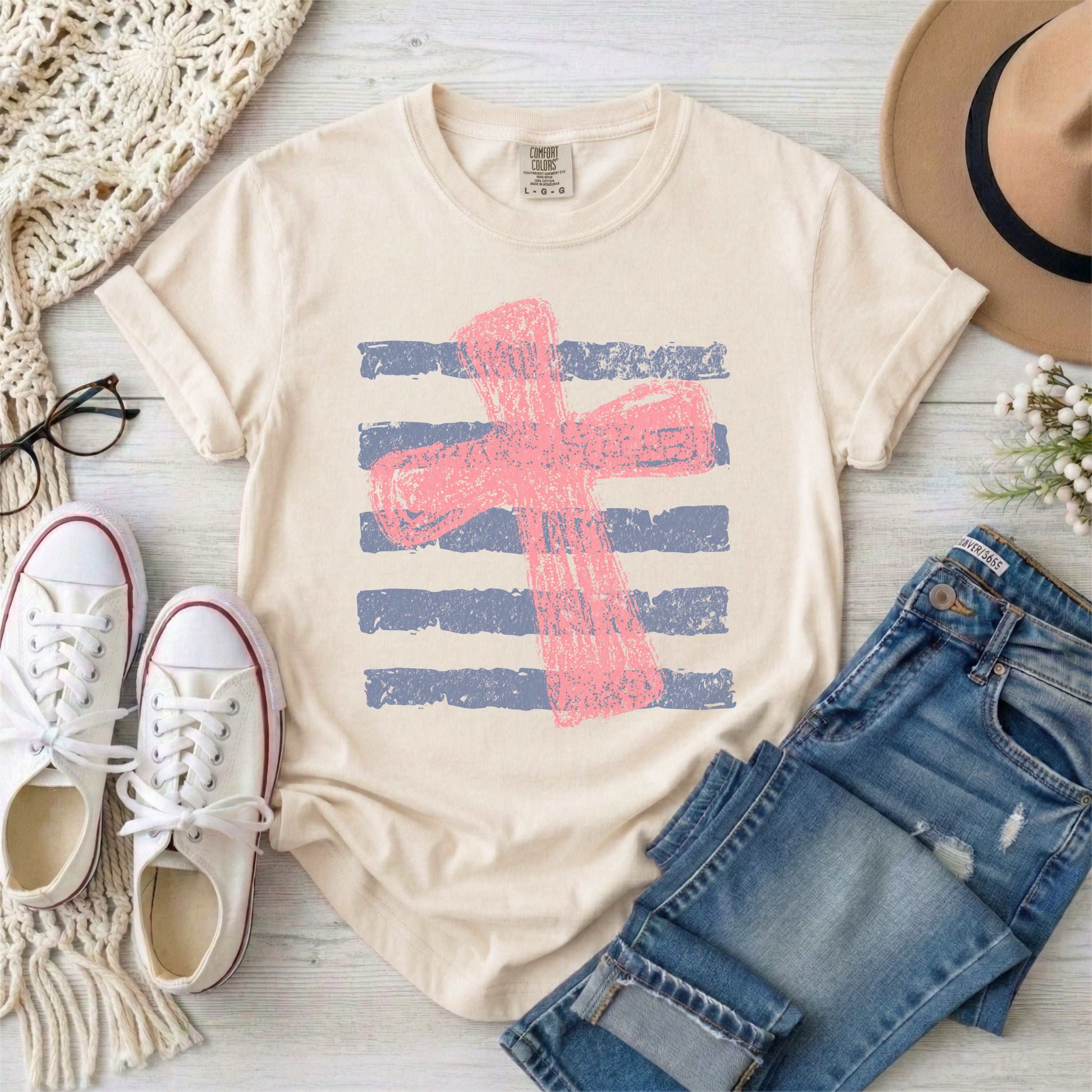 Pink Cross and Stripes T-shirt