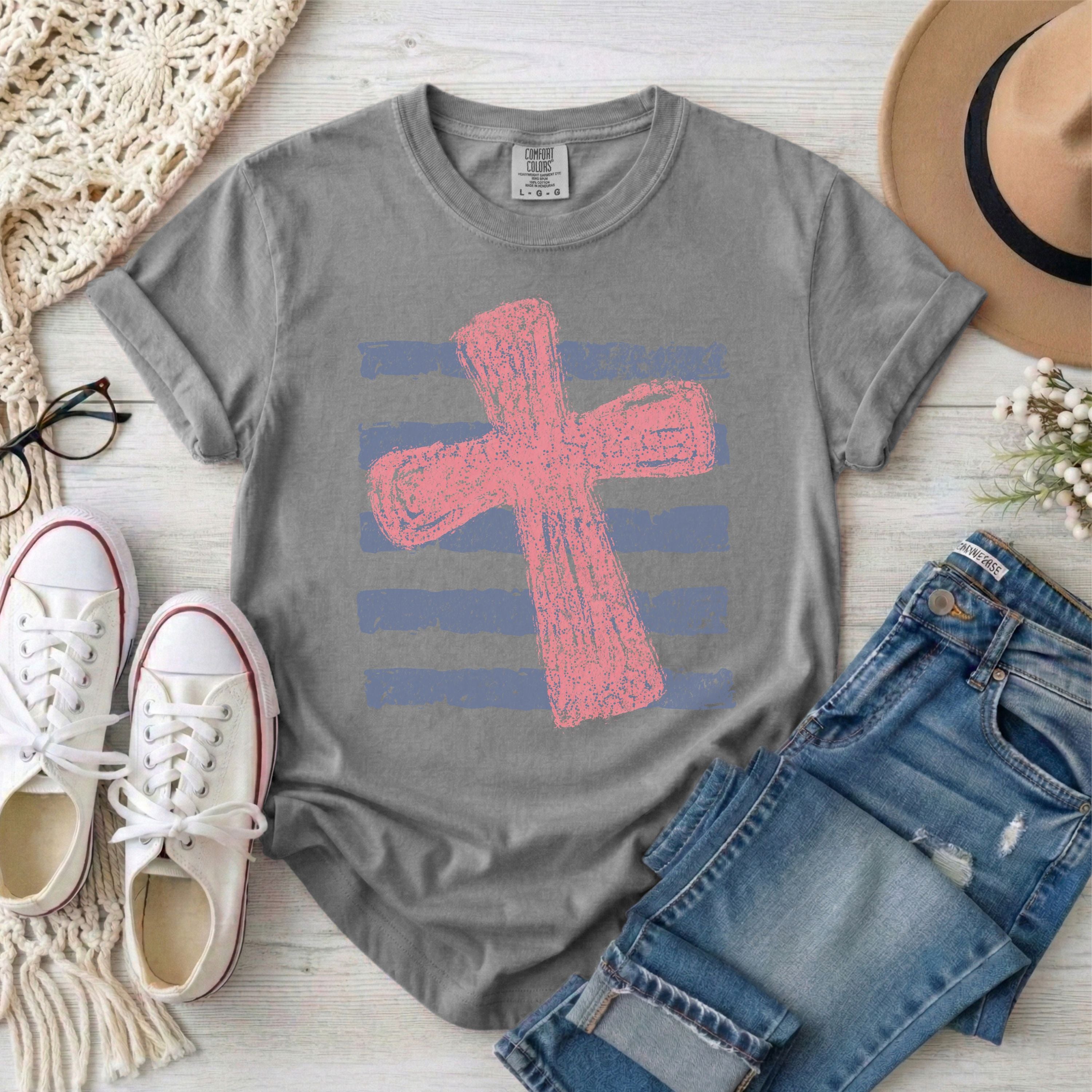 Pink Cross and Stripes T-shirt