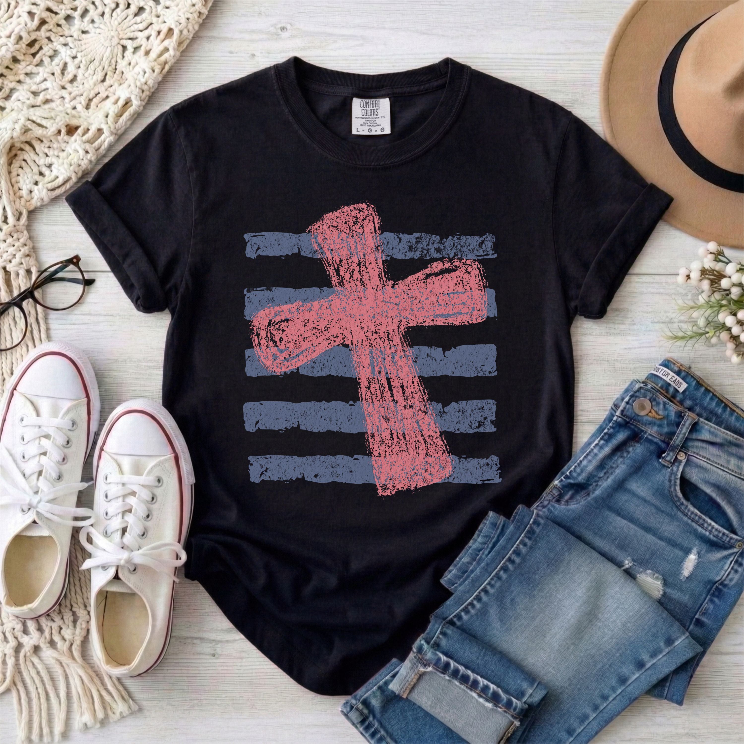 Pink Cross and Stripes T-shirt