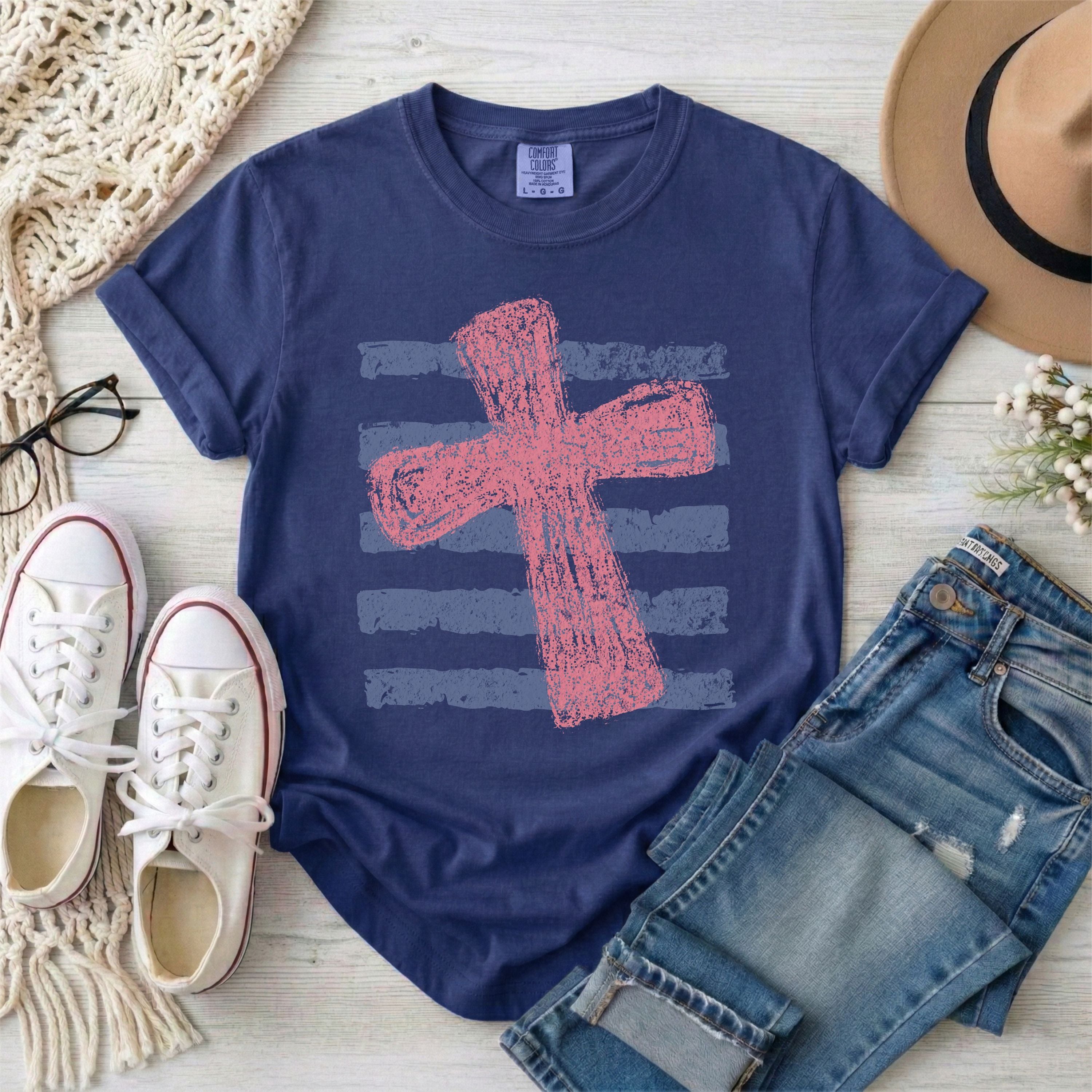 Pink Cross and Stripes T-shirt