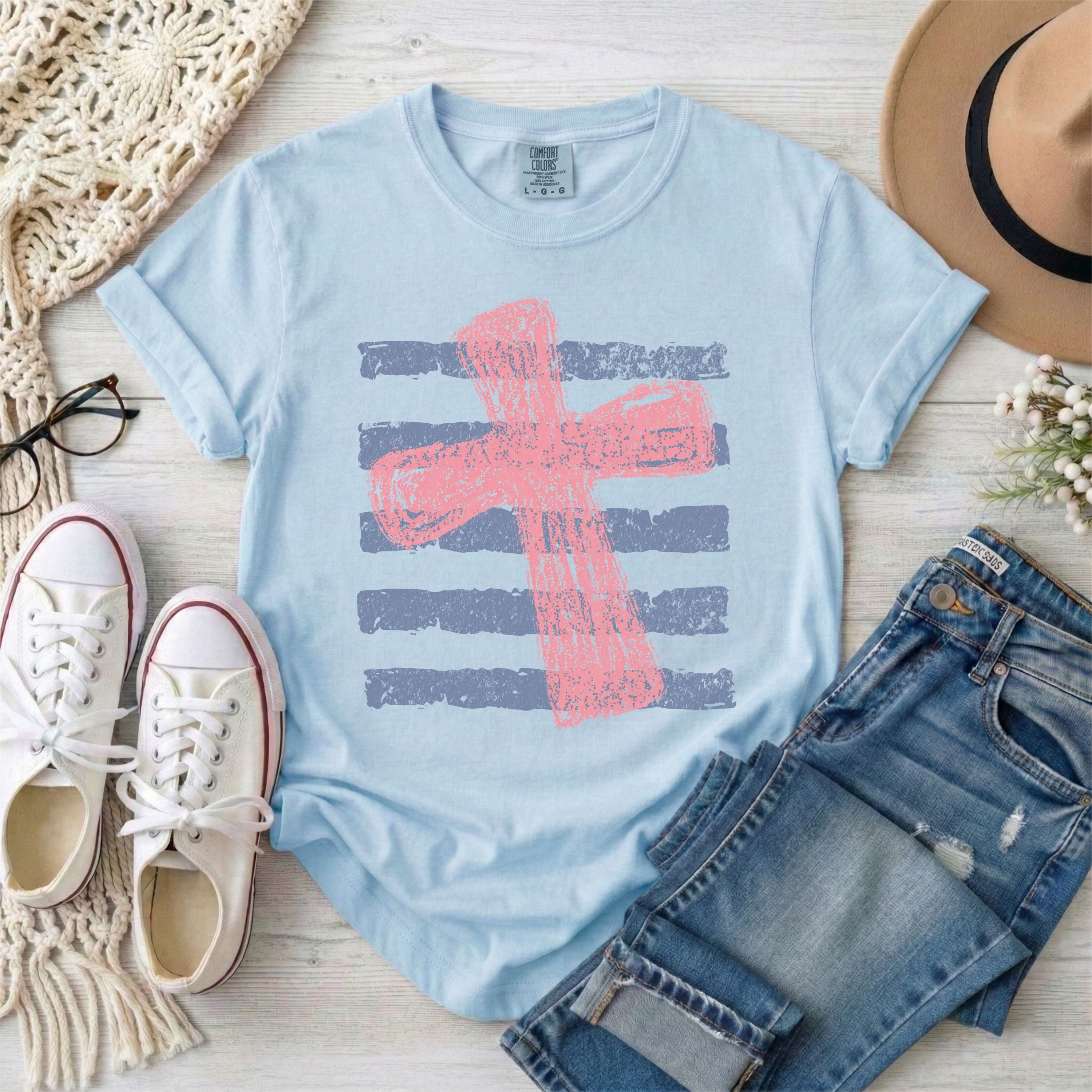 Pink Cross and Stripes T-shirt