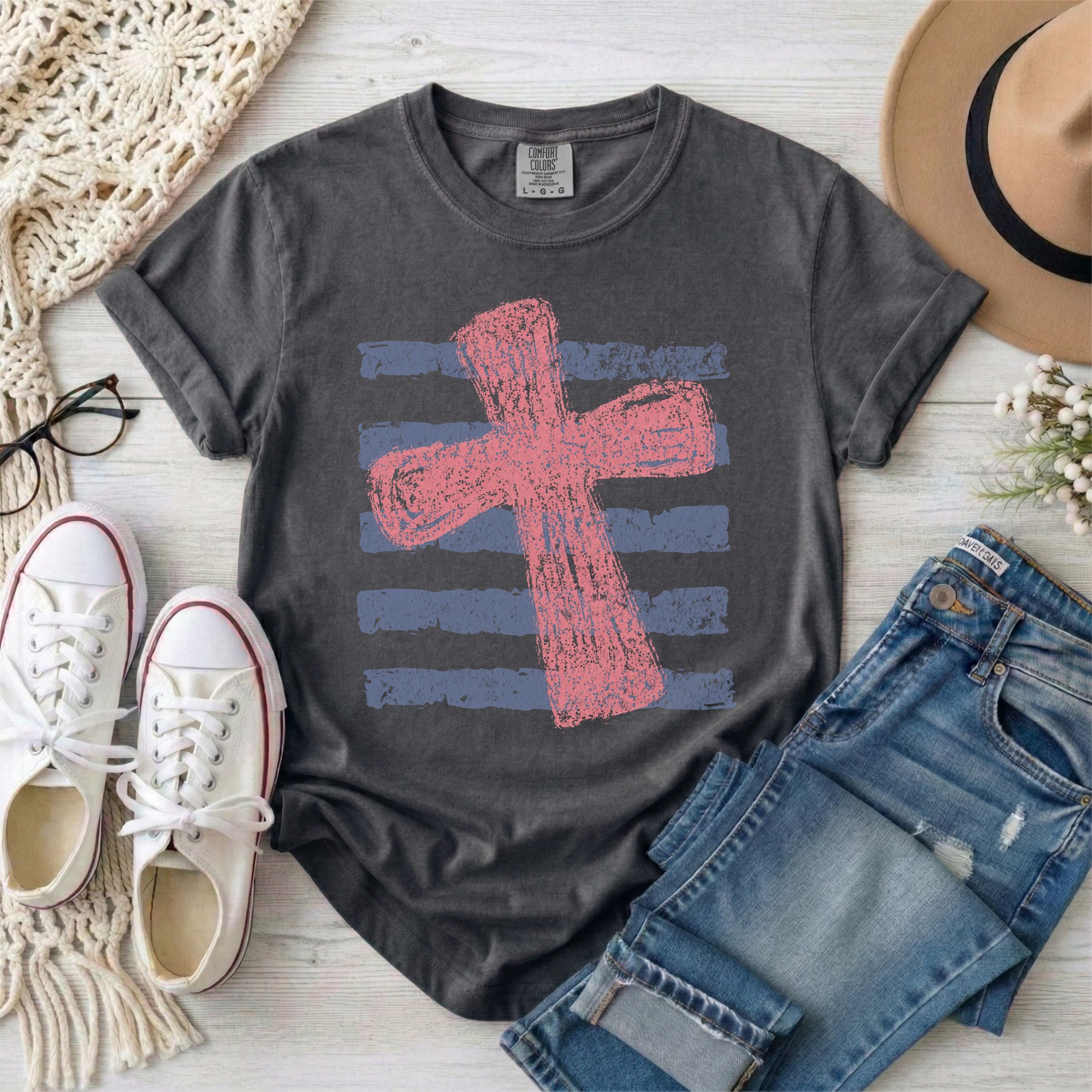Pink Cross and Stripes T-shirt