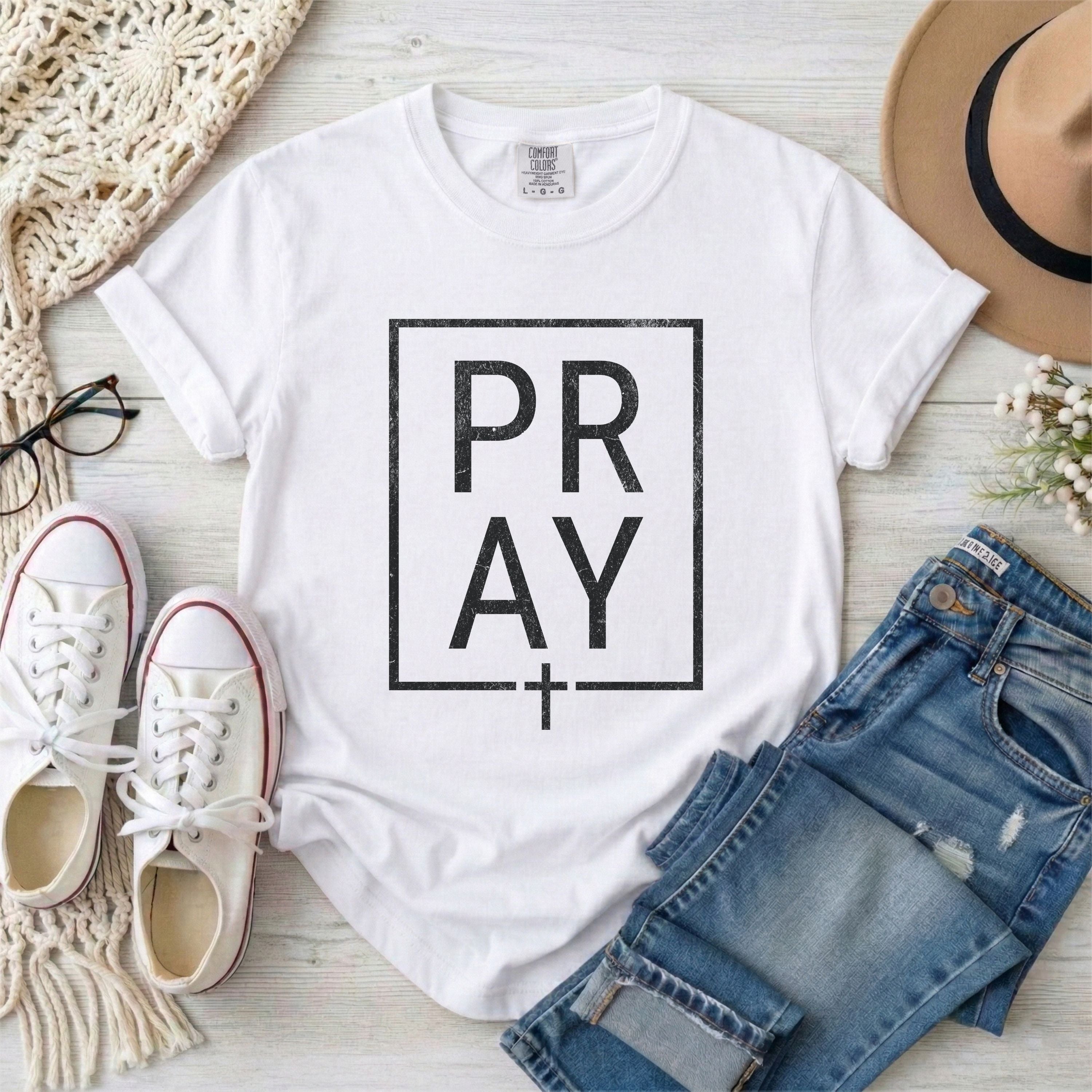 Minimalist Black Framed PRAY Christian T-shirt