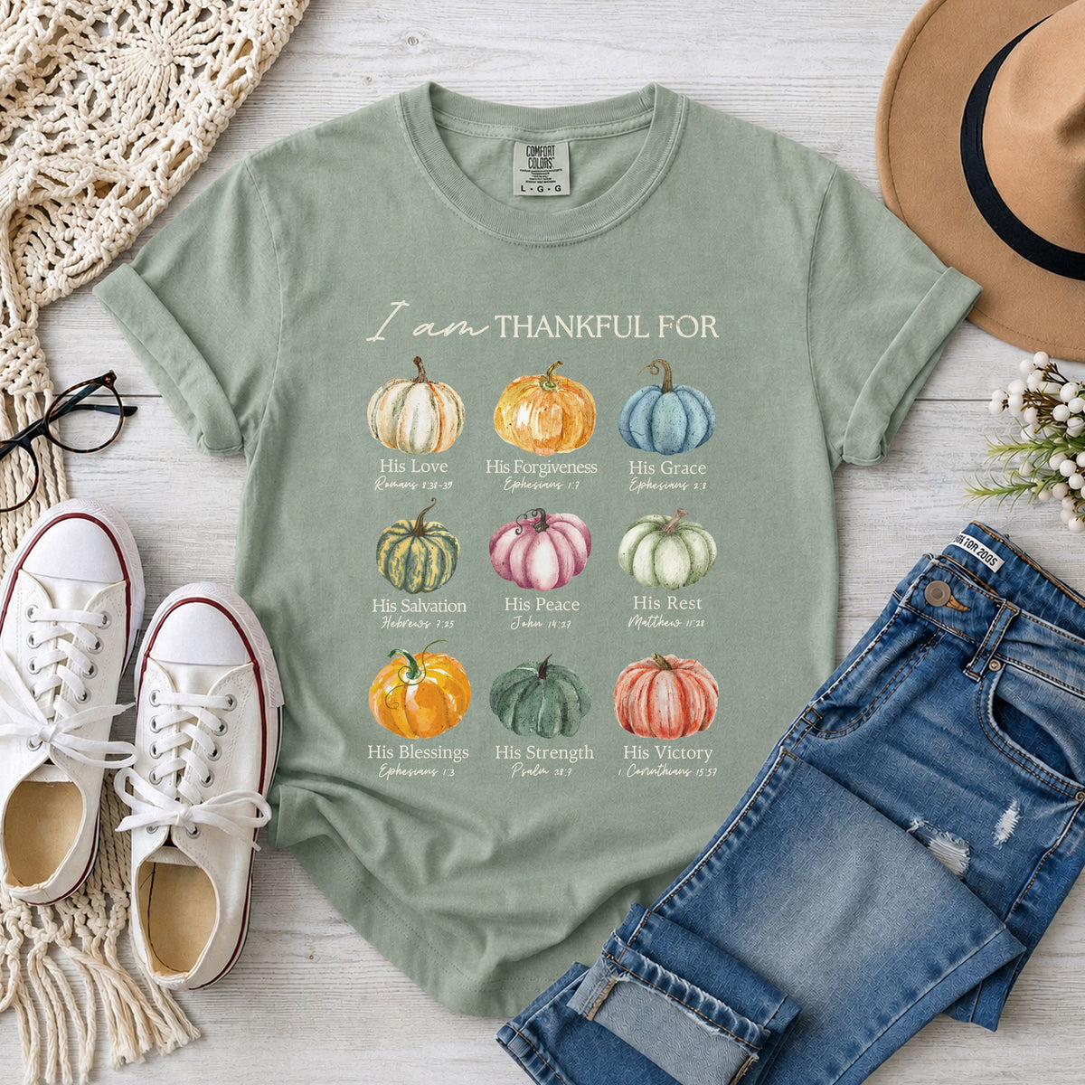 I Am Thankful for Him, Pumpkin Christian T-Shirt