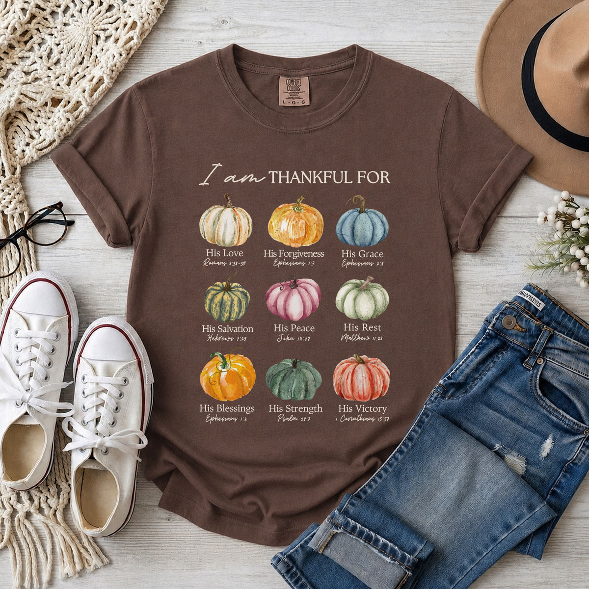 I Am Thankful for Him, Pumpkin Christian T-Shirt