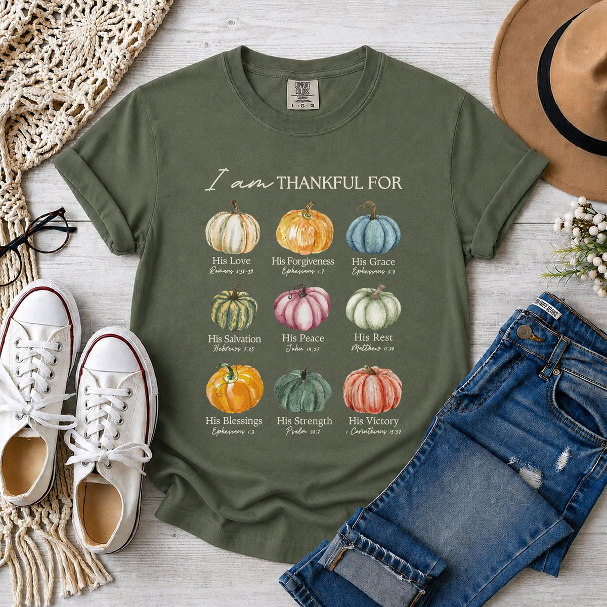 I Am Thankful for Him, Pumpkin Christian T-Shirt