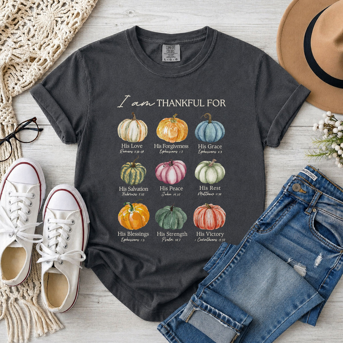 I Am Thankful for Him, Pumpkin Christian T-Shirt