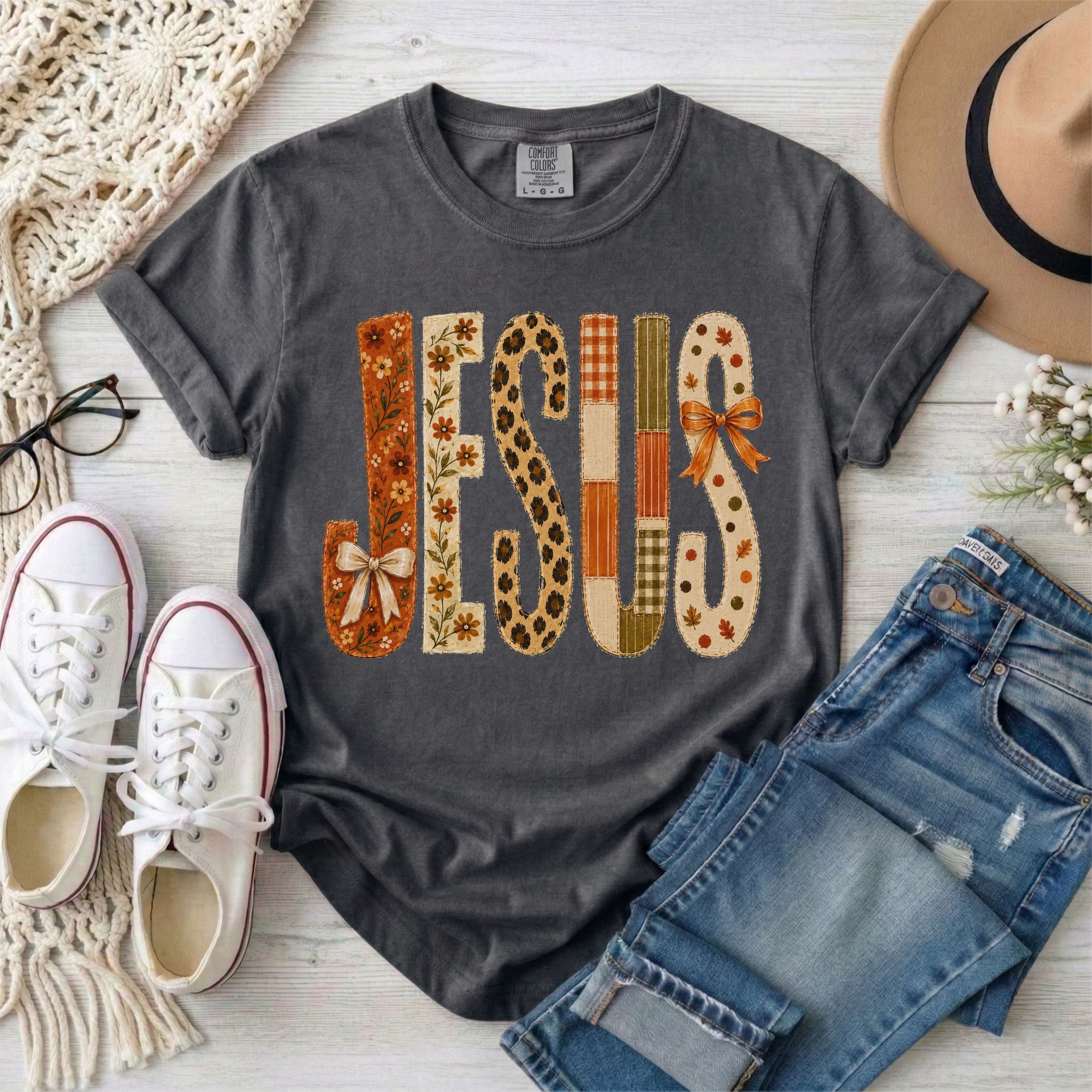 JESUS Faux Patchwork Leopard Print Fall T-Shirt