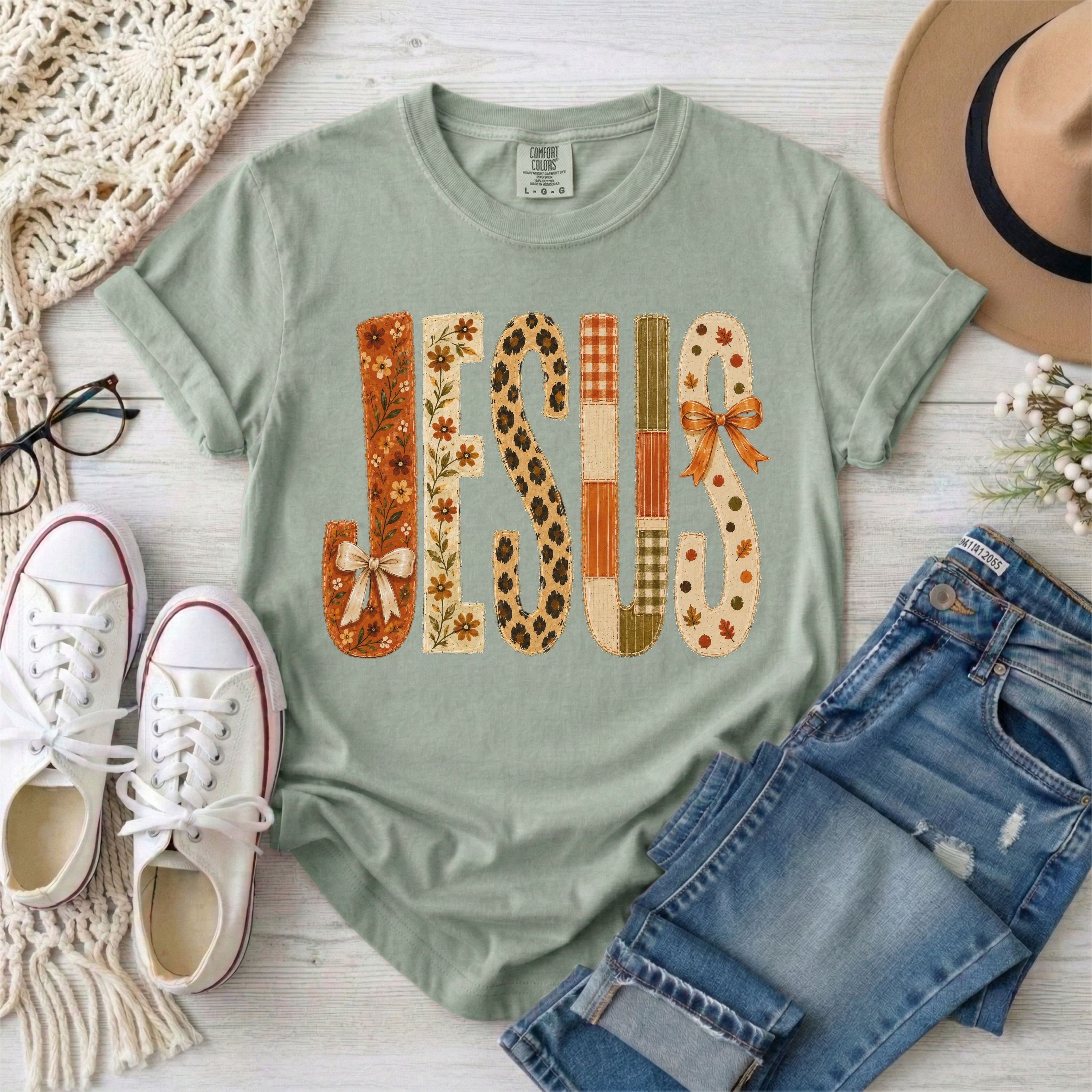 JESUS Faux Patchwork Leopard Print Fall T-Shirt