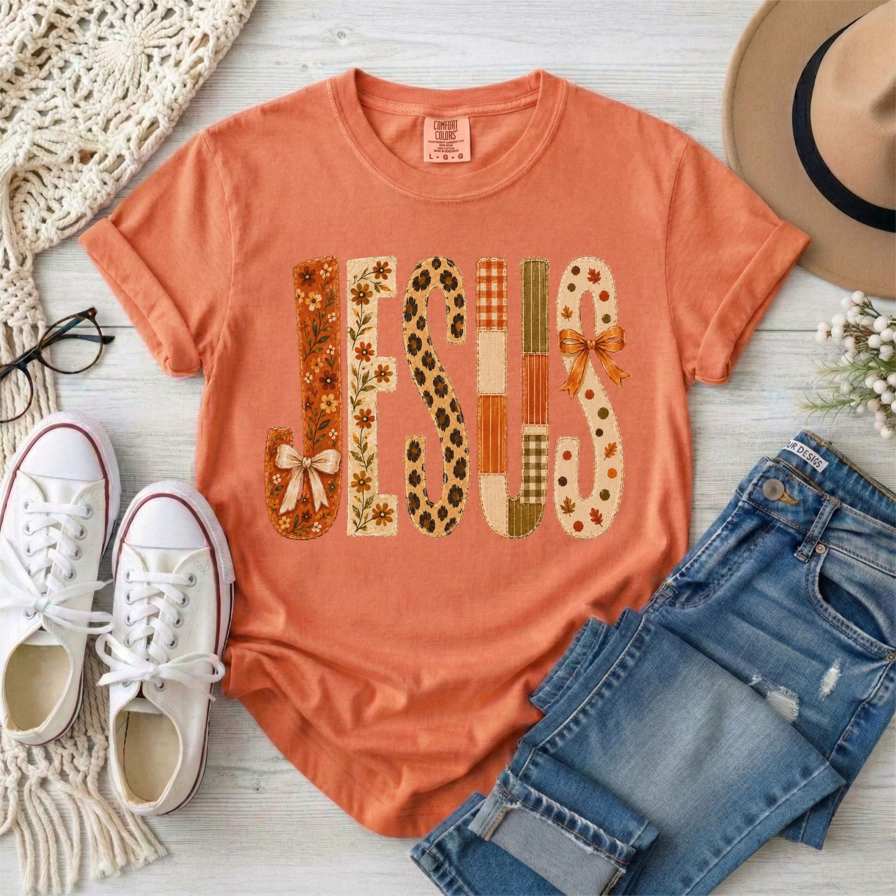 JESUS Faux Patchwork Leopard Print Fall T-Shirt