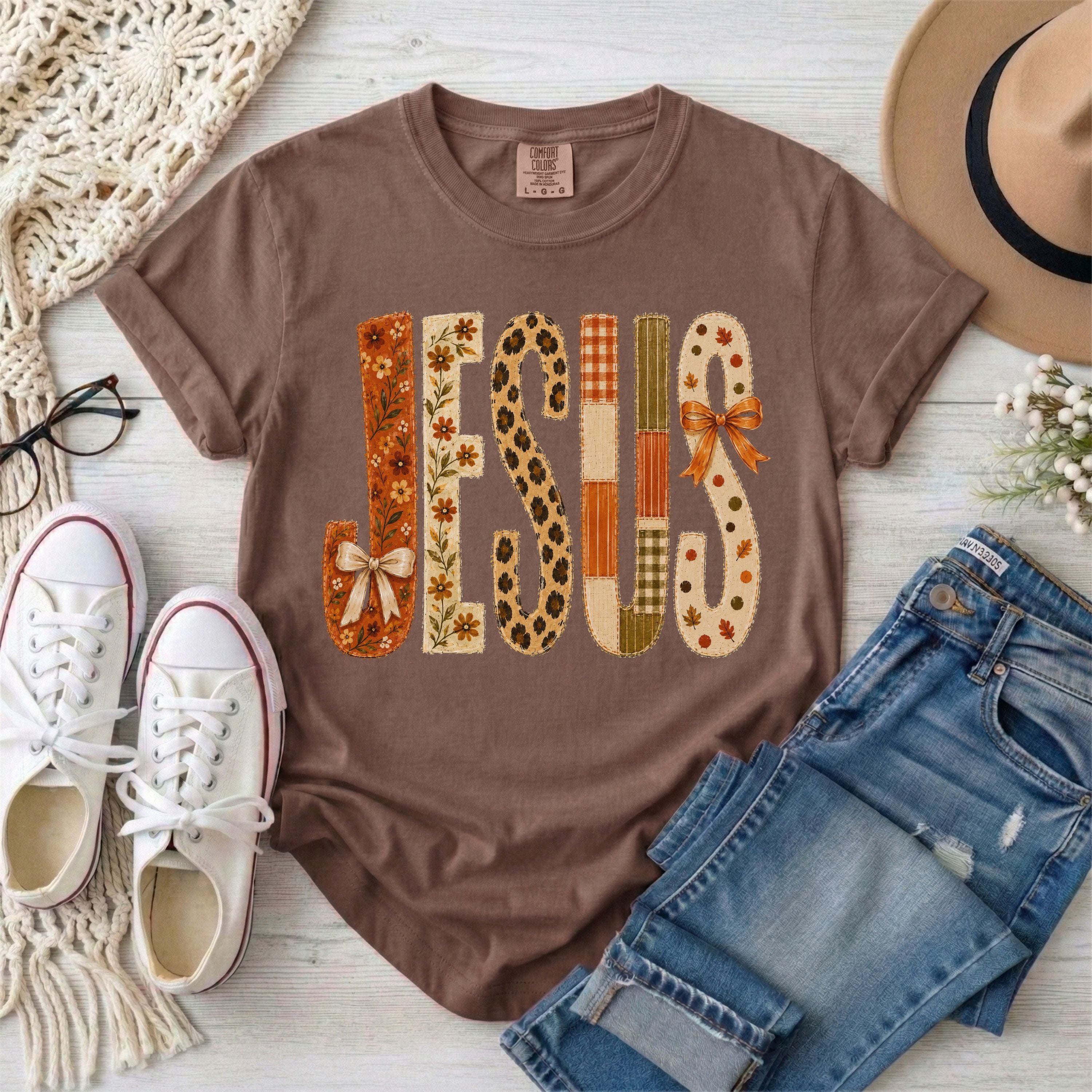 JESUS Faux Patchwork Leopard Print Fall T-Shirt