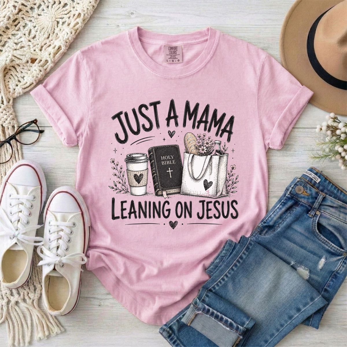 Just a Mama Leaning on Jesus Christian T-Shirt