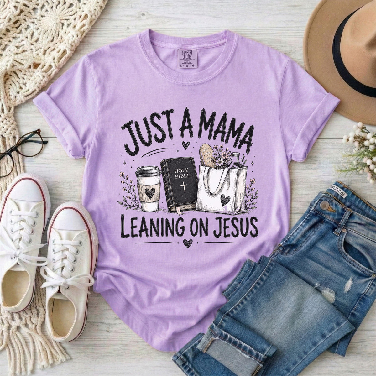 Just a Mama Leaning on Jesus Christian T-Shirt