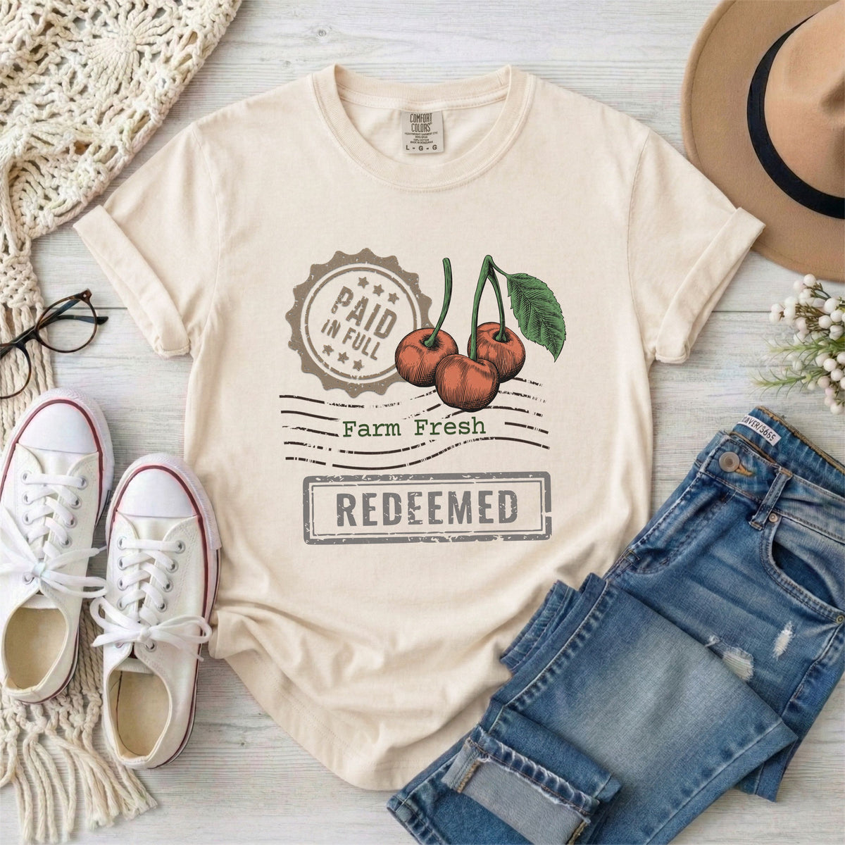 Redeemed Farm Fresh Cherries Dark Print T-Shirt