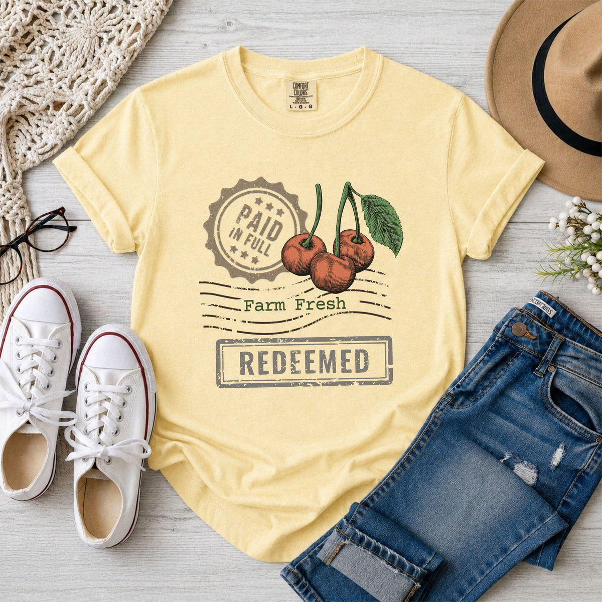 Redeemed Farm Fresh Cherries Dark Print T-Shirt