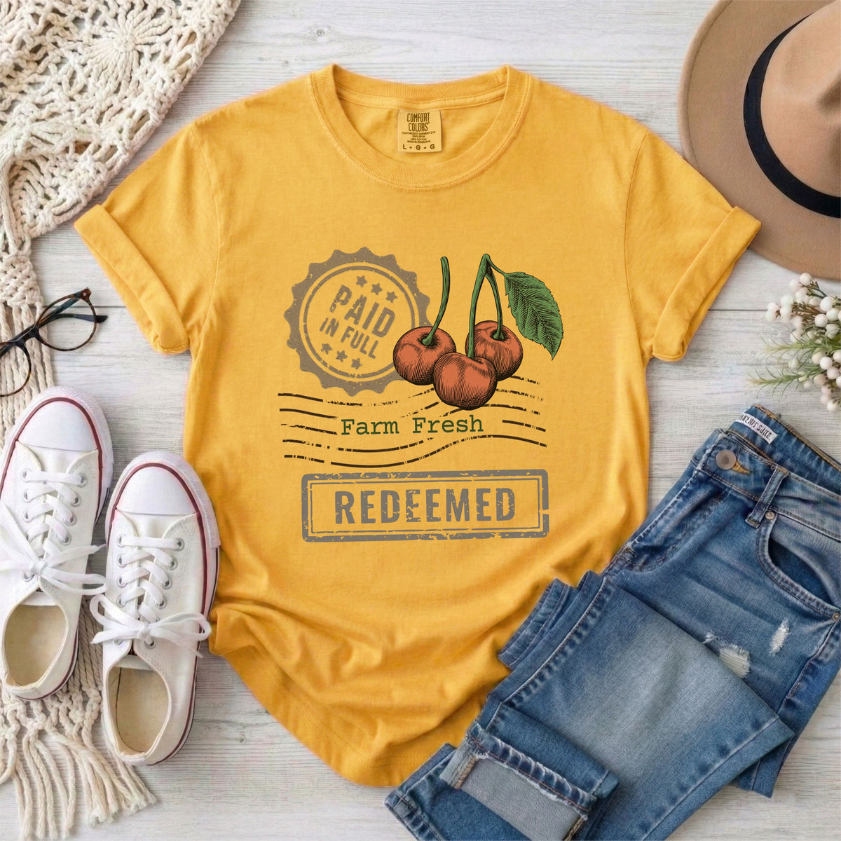 Redeemed Farm Fresh Cherries Dark Print T-Shirt