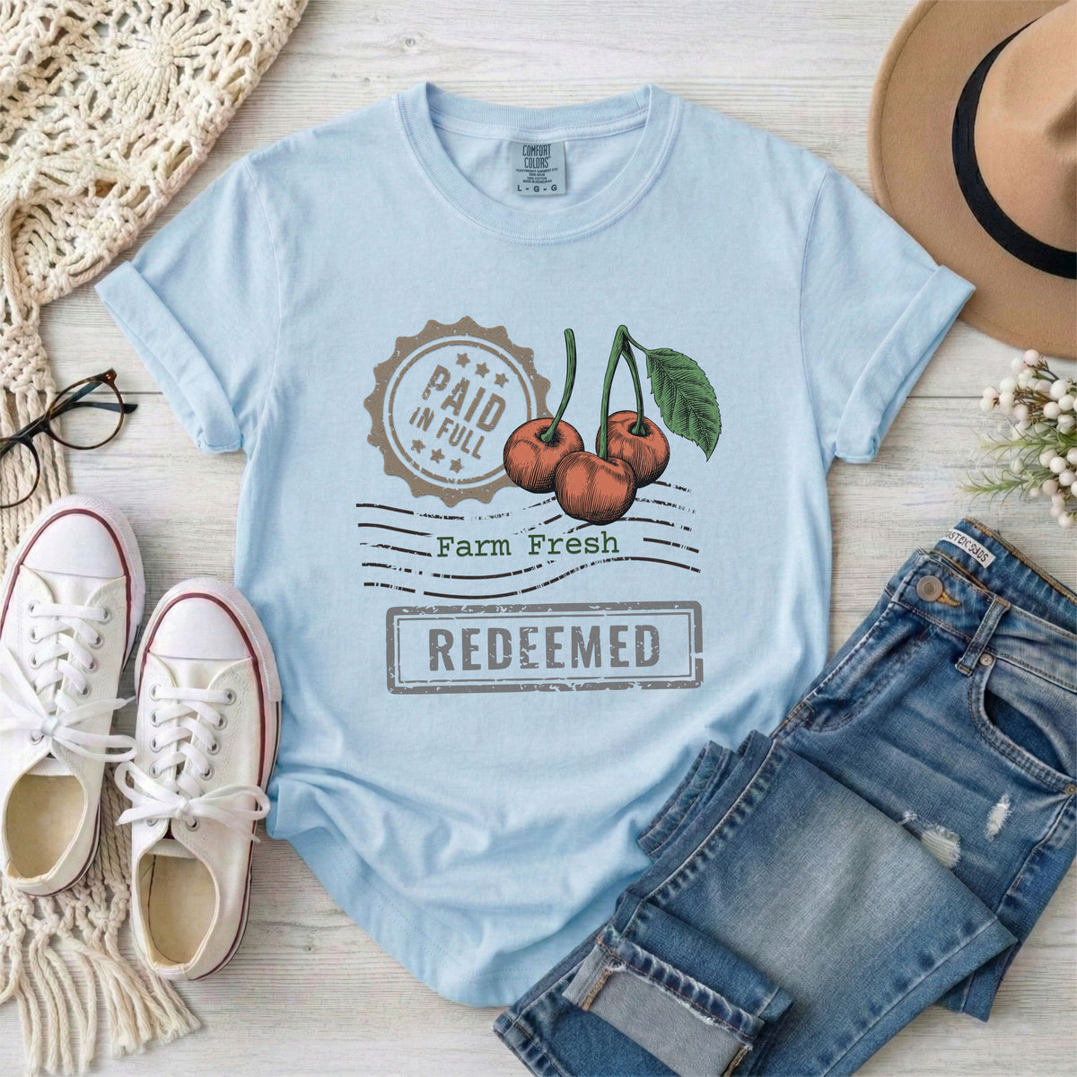 Redeemed Farm Fresh Cherries Dark Print T-Shirt