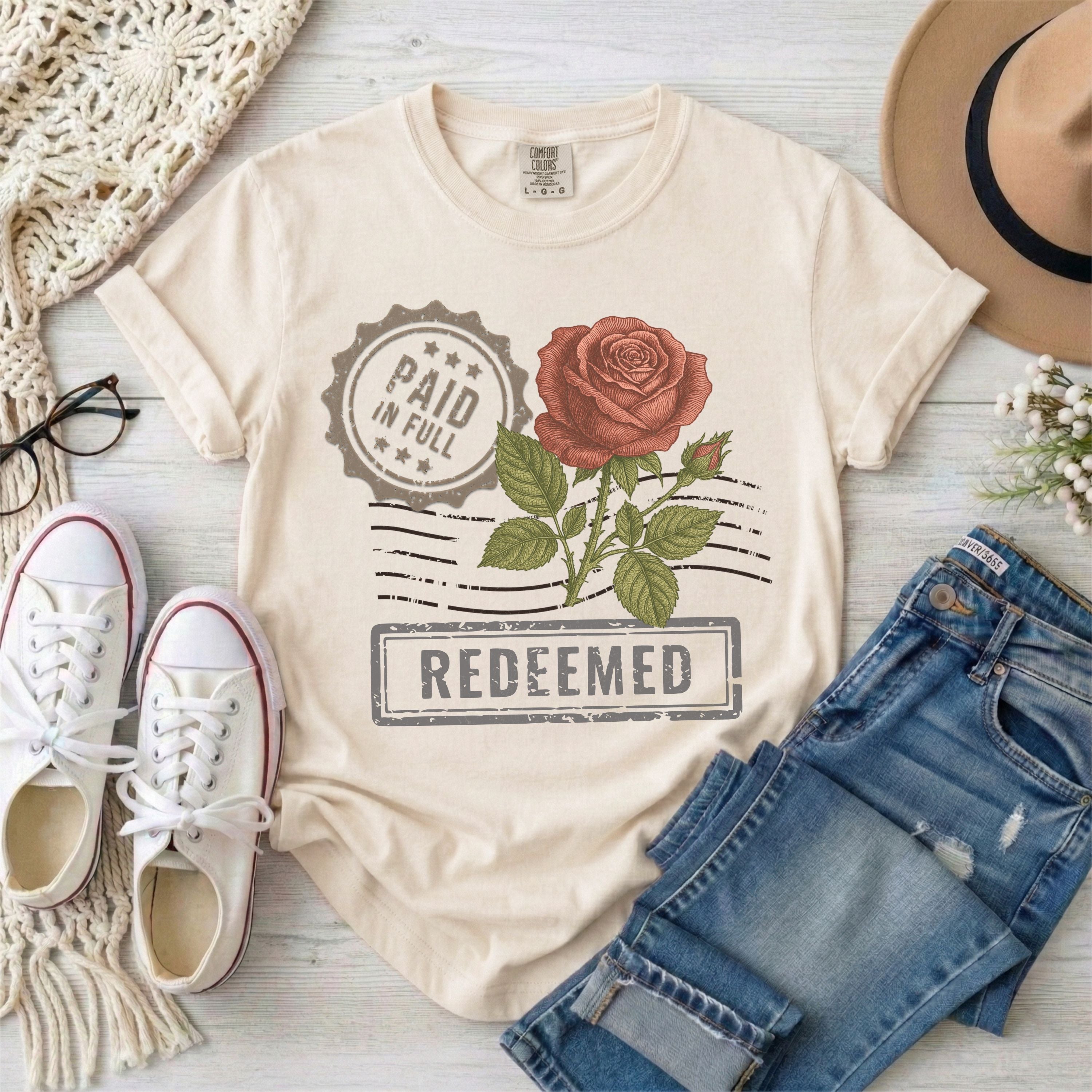 Redeemed, Paid in Full, Vintage Rose T-Shirt