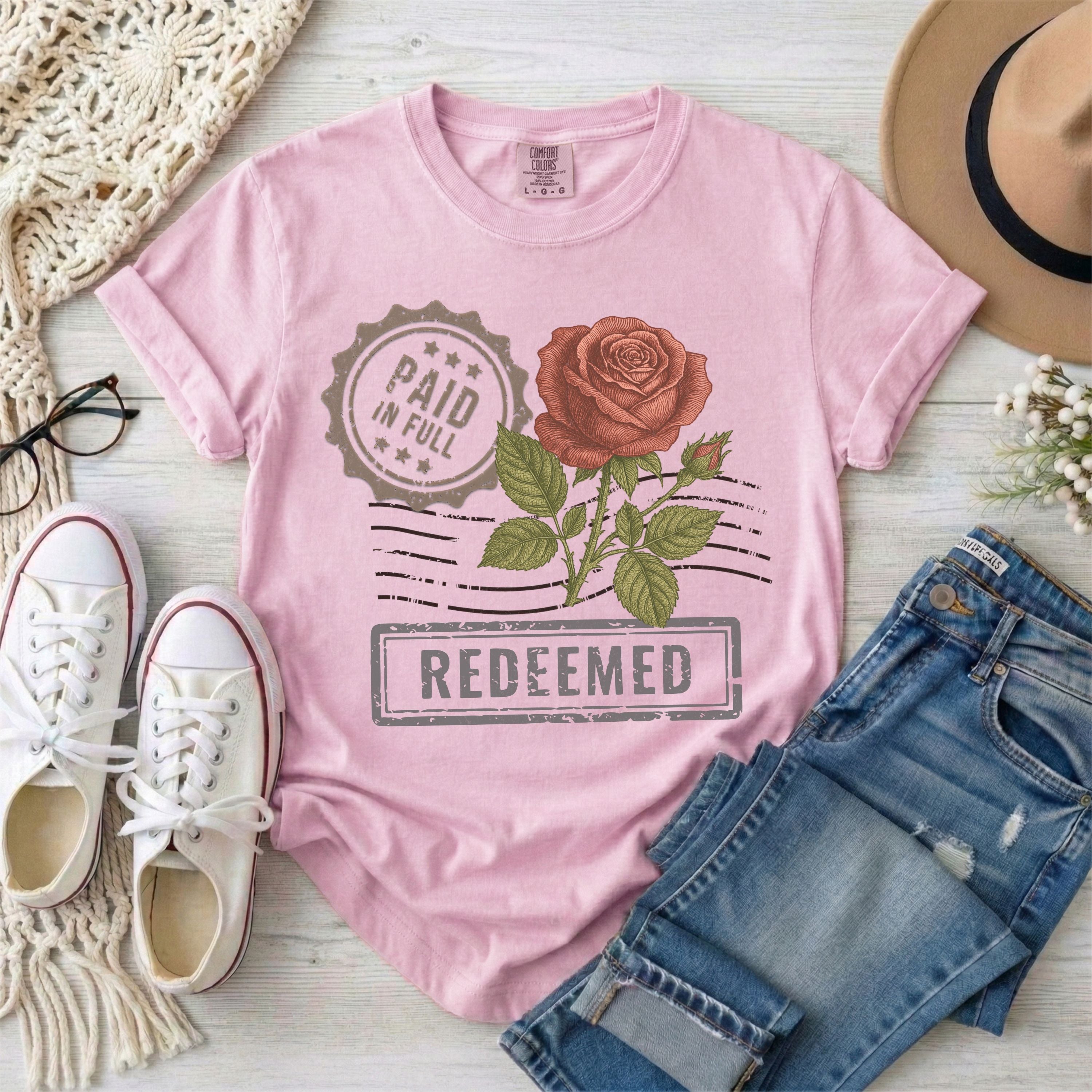 Redeemed, Paid in Full, Vintage Rose T-Shirt