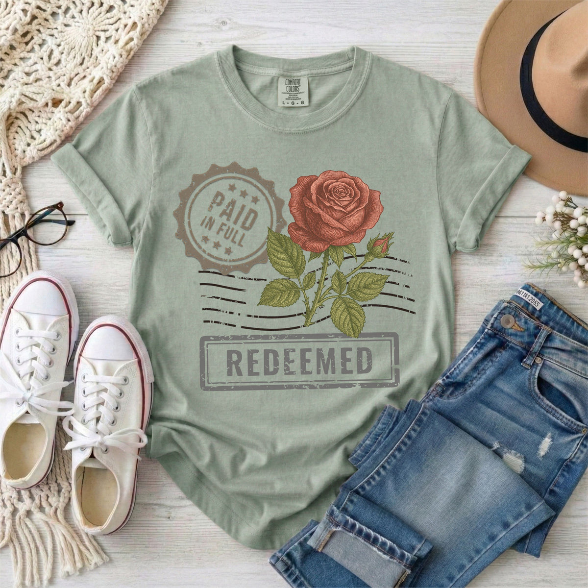 Redeemed, Paid in Full, Vintage Rose T-Shirt