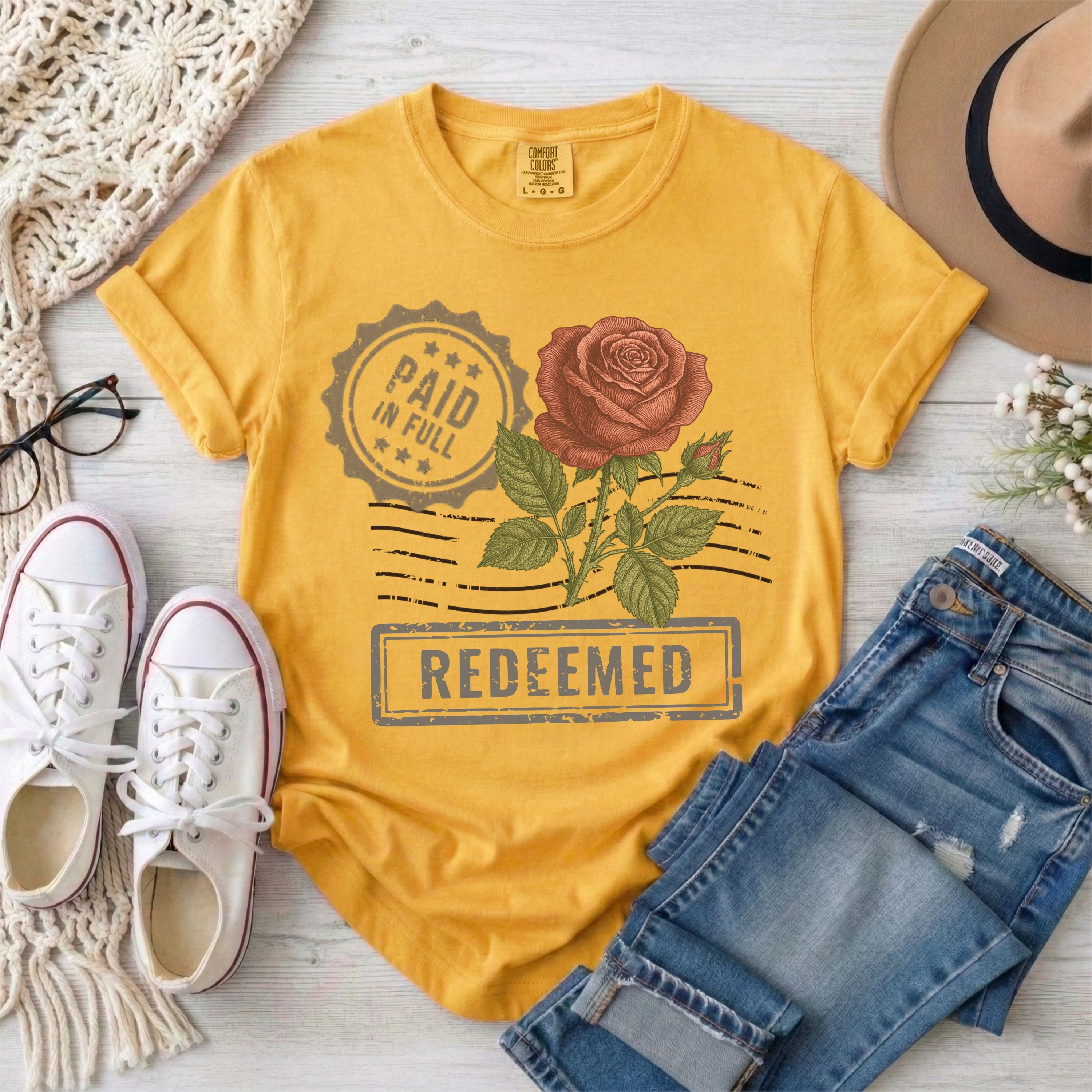 Redeemed, Paid in Full, Vintage Rose T-Shirt