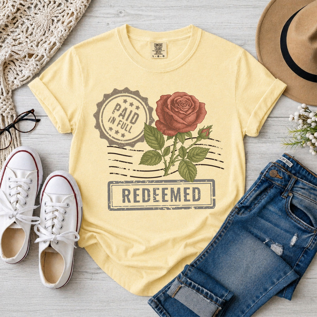 Redeemed, Paid in Full, Vintage Rose T-Shirt