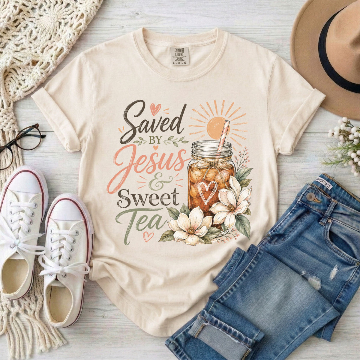 Saved by Jesus & Sweet Tea Christian T-Shirt