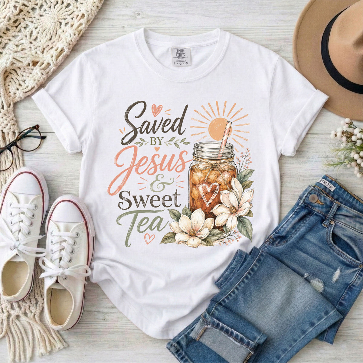 Saved by Jesus & Sweet Tea Christian T-Shirt