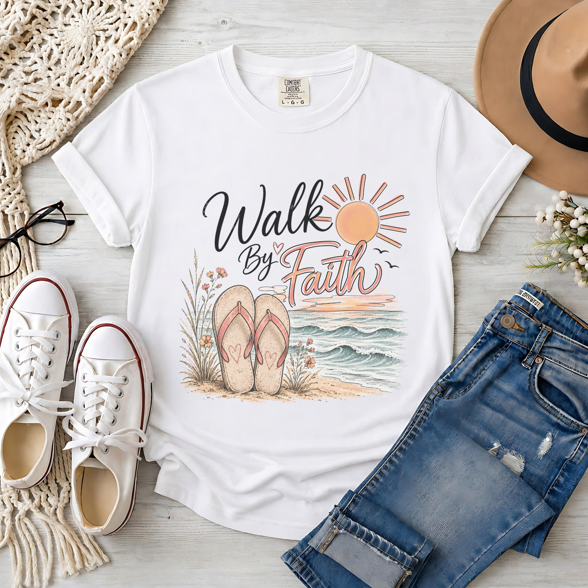 Walk By Faith, Flip-Flops and Beach T-Shirt