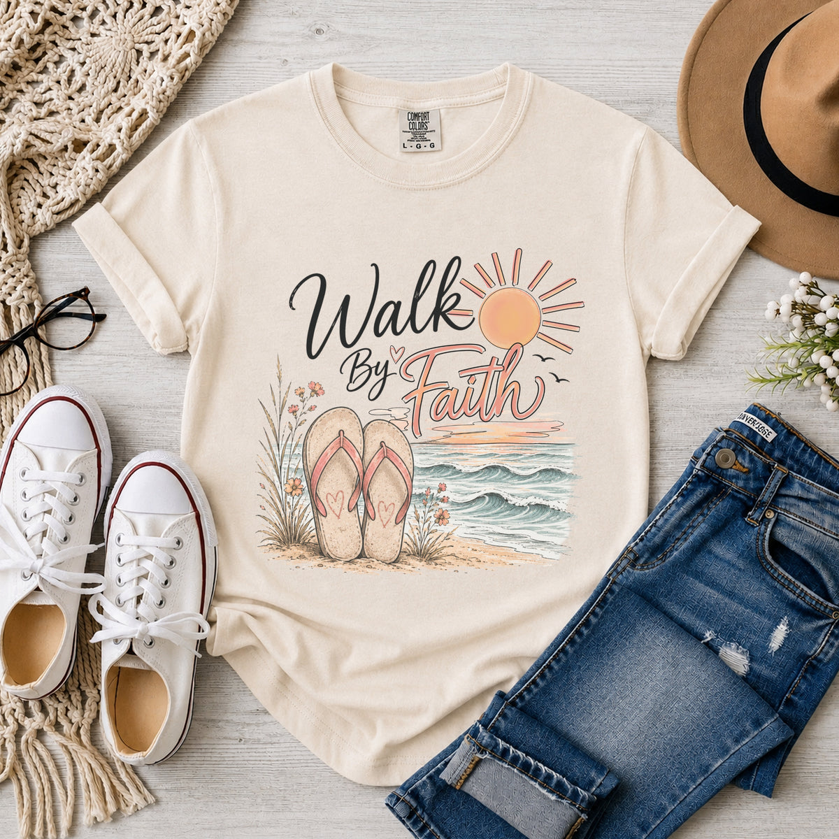 Walk By Faith, Flip-Flops and Beach T-Shirt