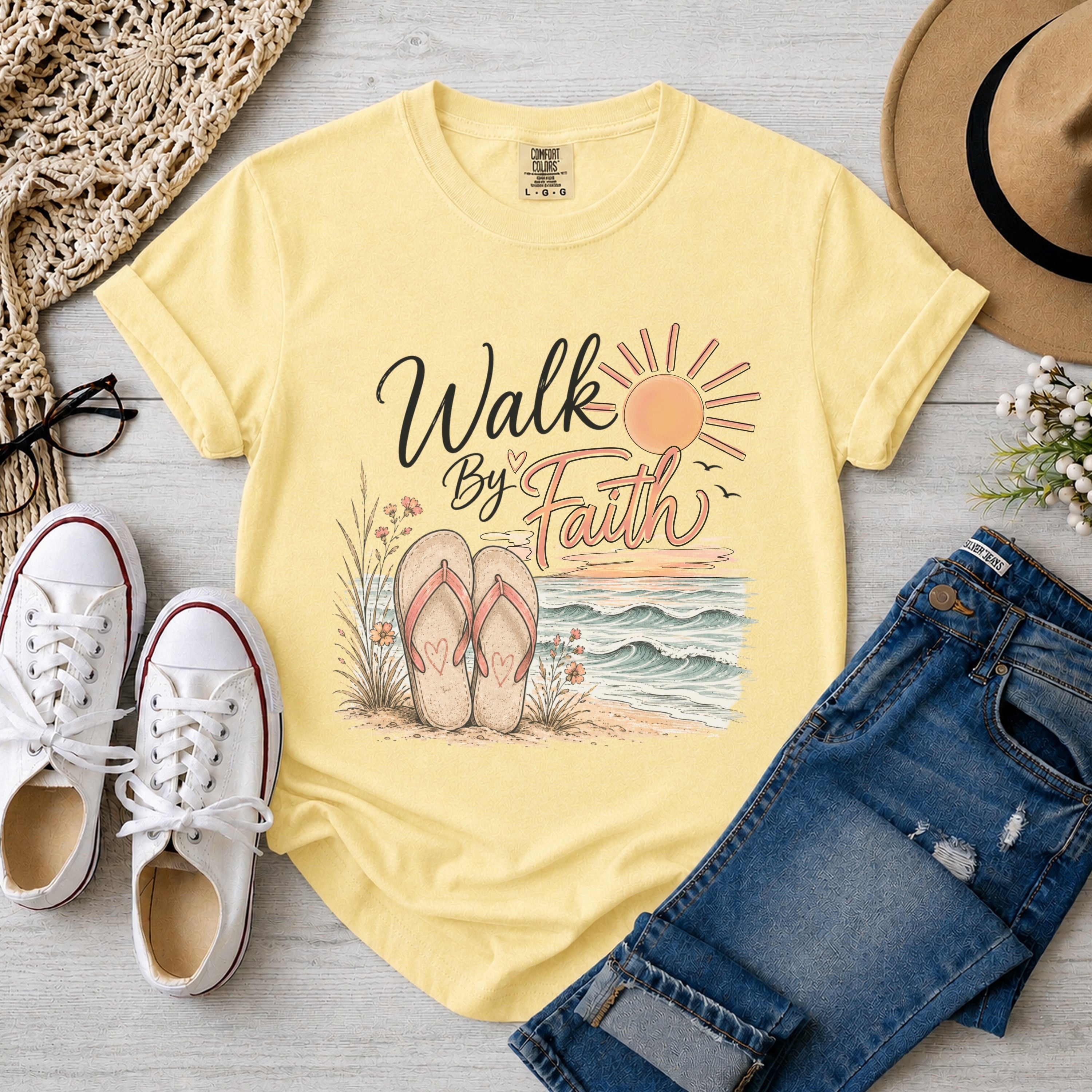 Walk By Faith, Flip-Flops and Beach T-Shirt
