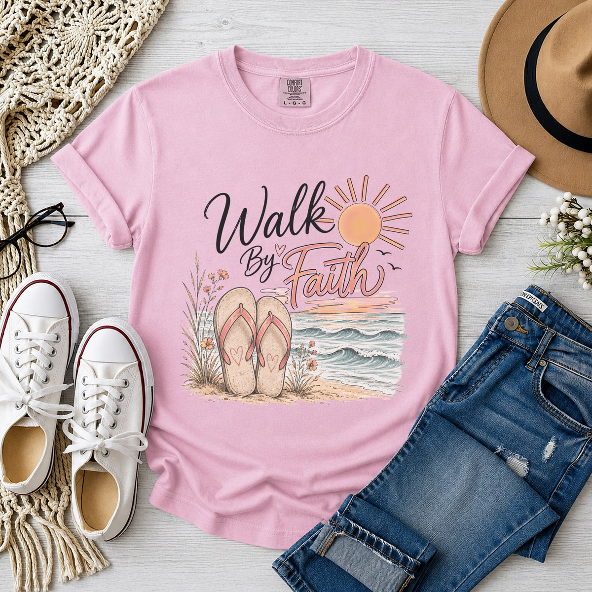 Walk By Faith, Flip-Flops and Beach T-Shirt