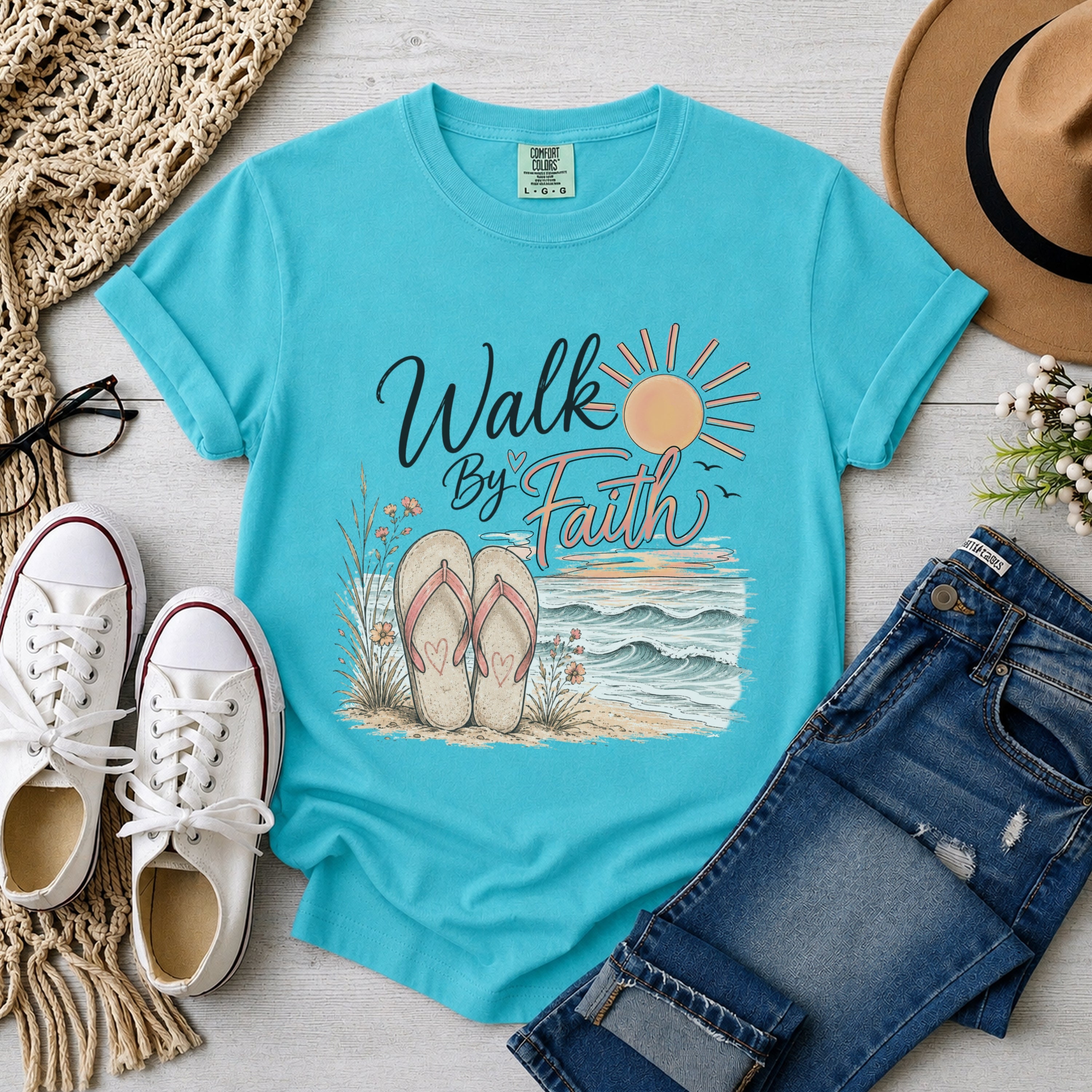 Walk By Faith, Flip-Flops and Beach T-Shirt