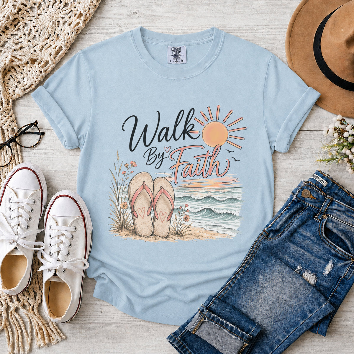 Walk By Faith, Flip-Flops and Beach T-Shirt