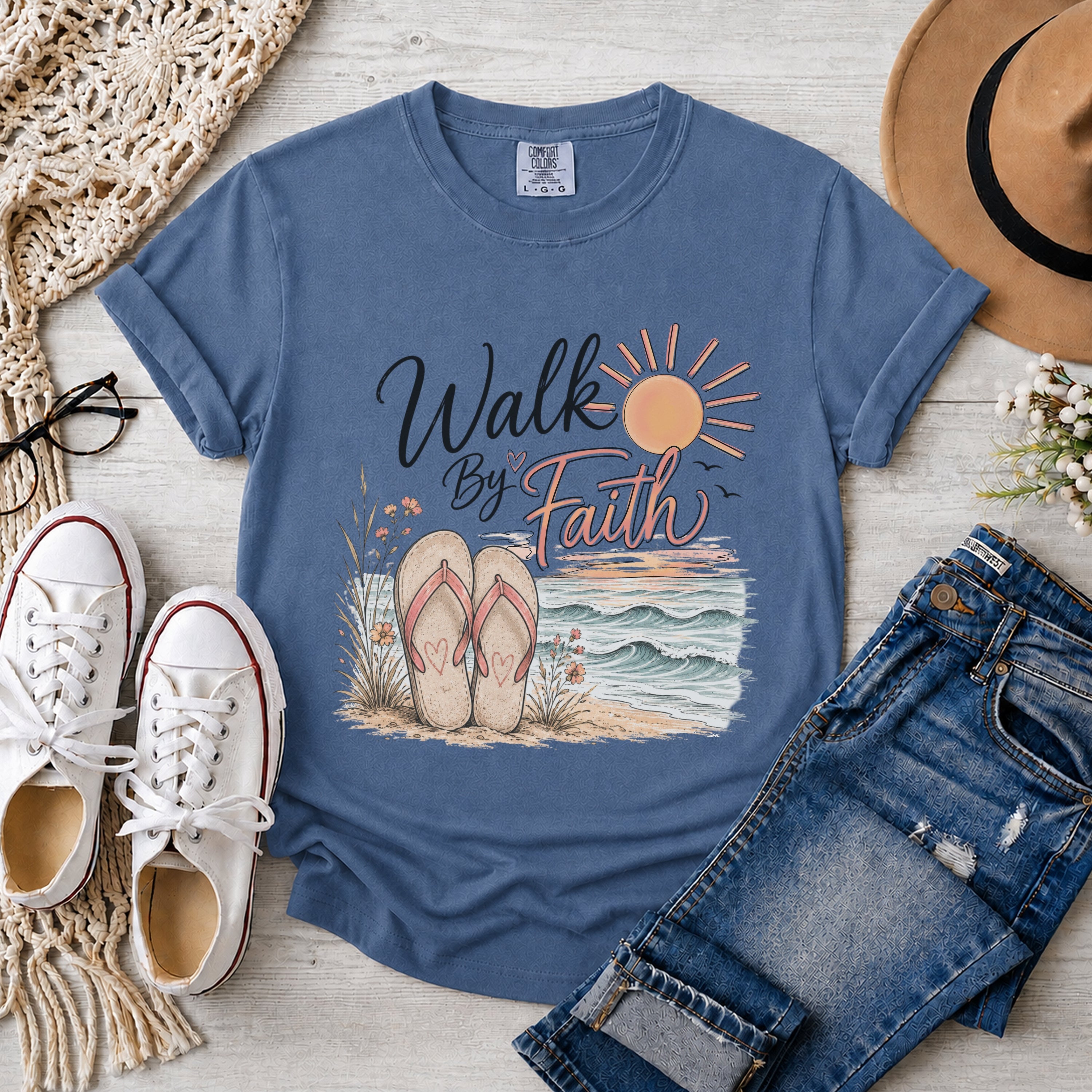 Walk By Faith, Flip-Flops and Beach T-Shirt