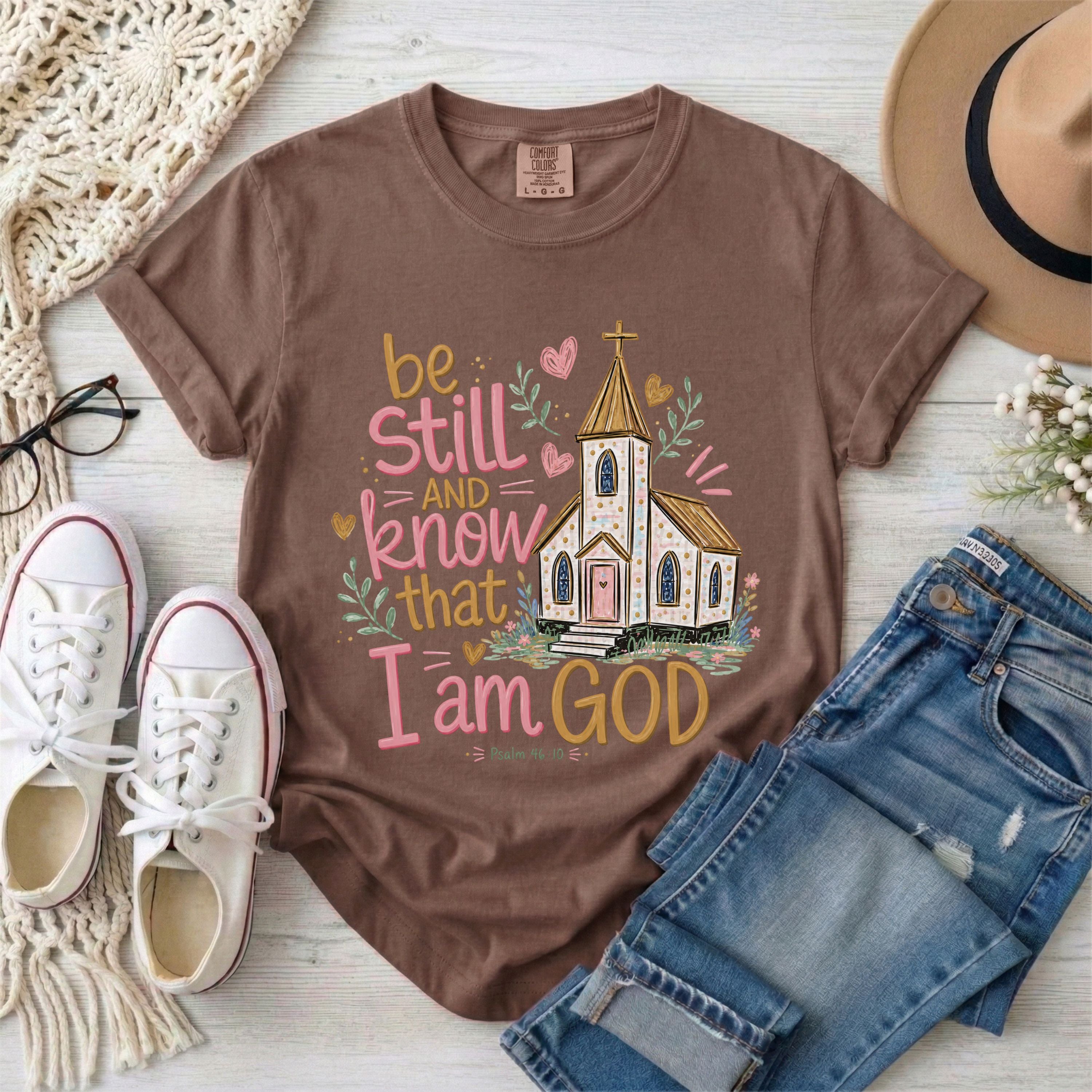 Be Still and Know That I Am God With Church,  Psalm 46:10 T-Shirt