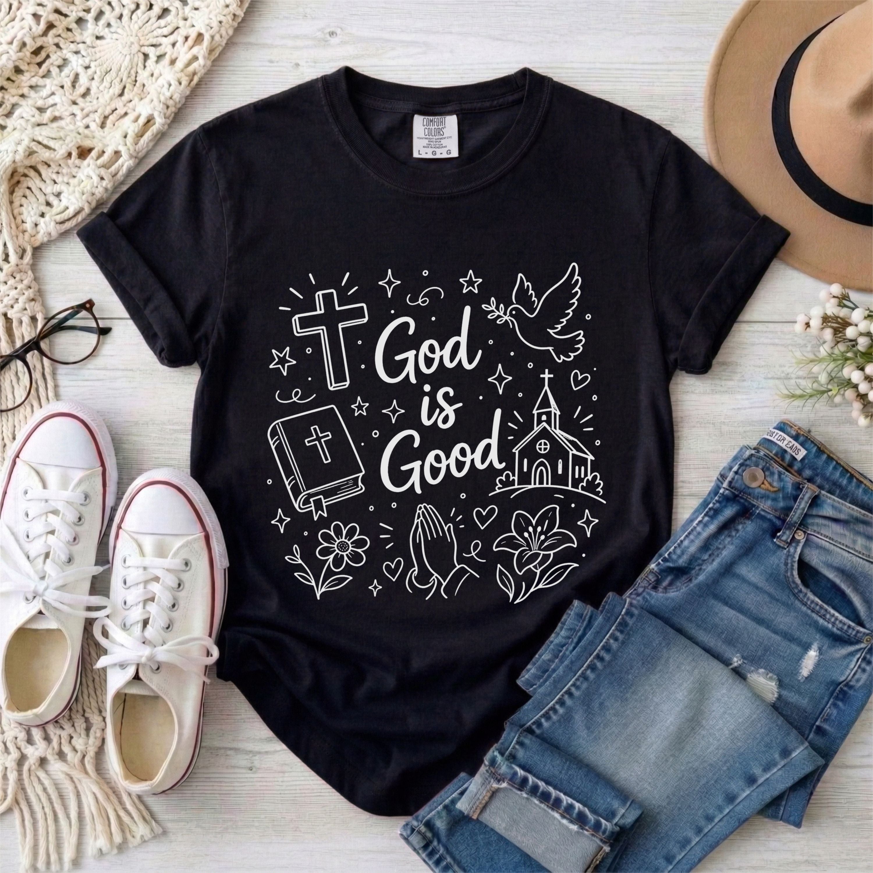 God Is Good Christian Doodles Graphic T-Shirt