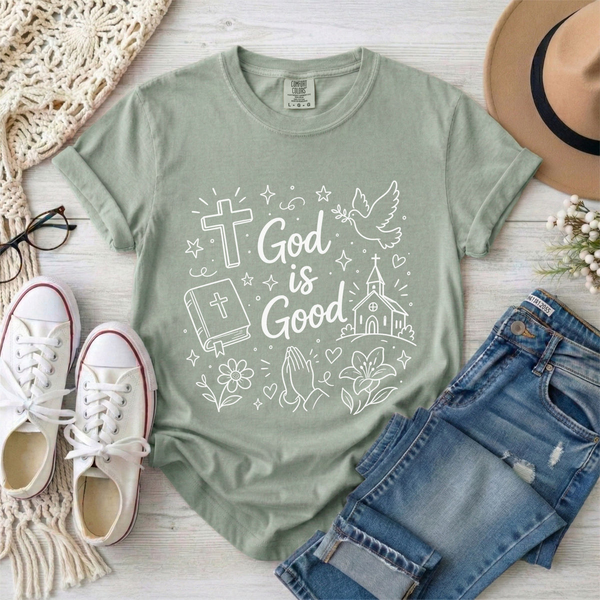 God Is Good Christian Doodles Graphic T-Shirt