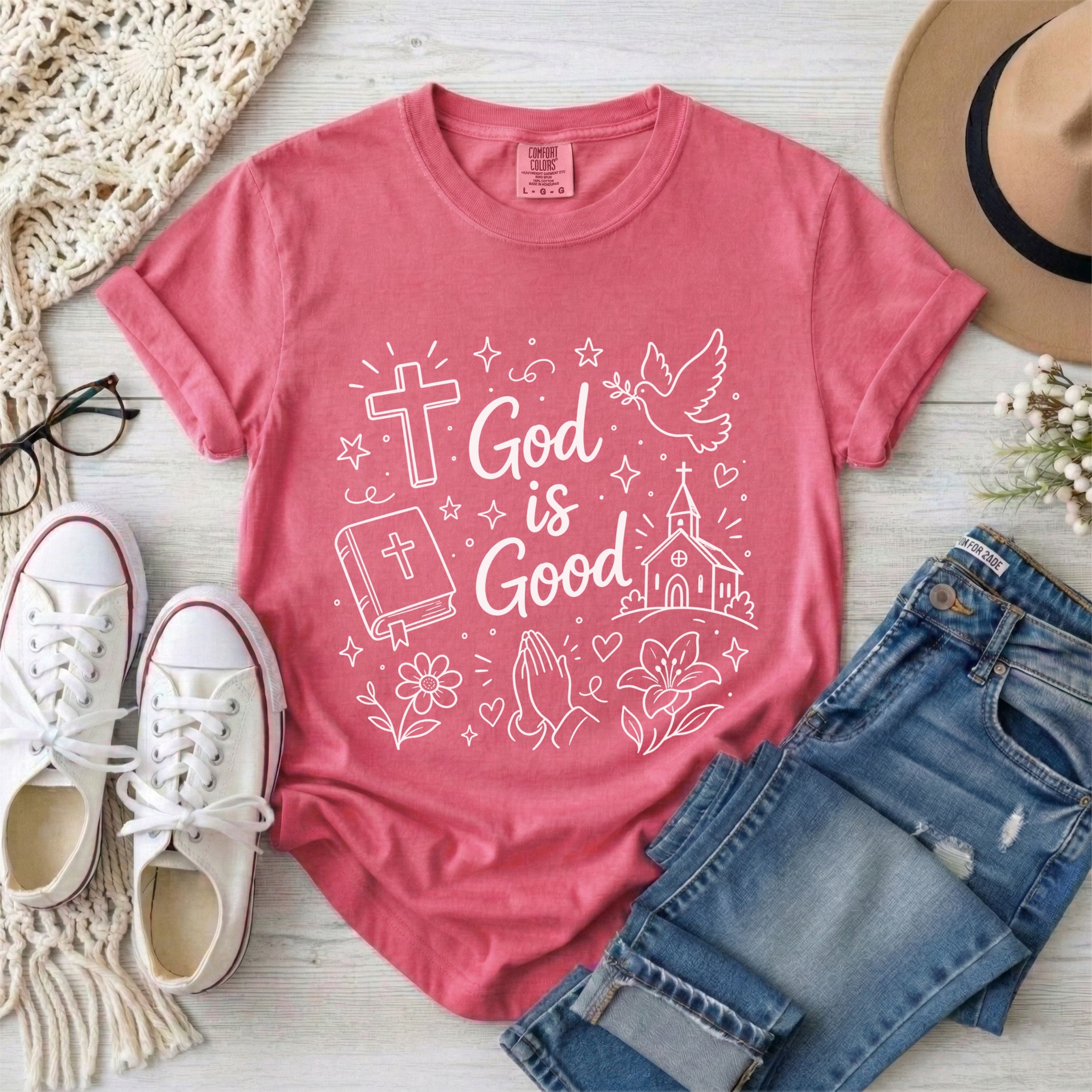 God Is Good Christian Doodles Graphic T-Shirt