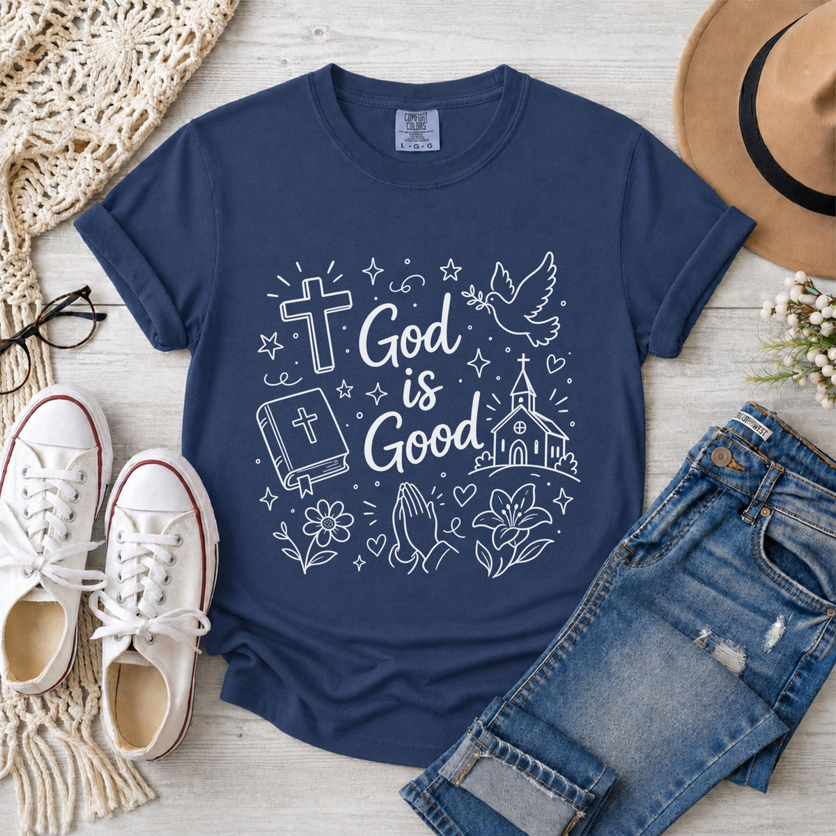 God Is Good Christian Doodles Graphic T-Shirt